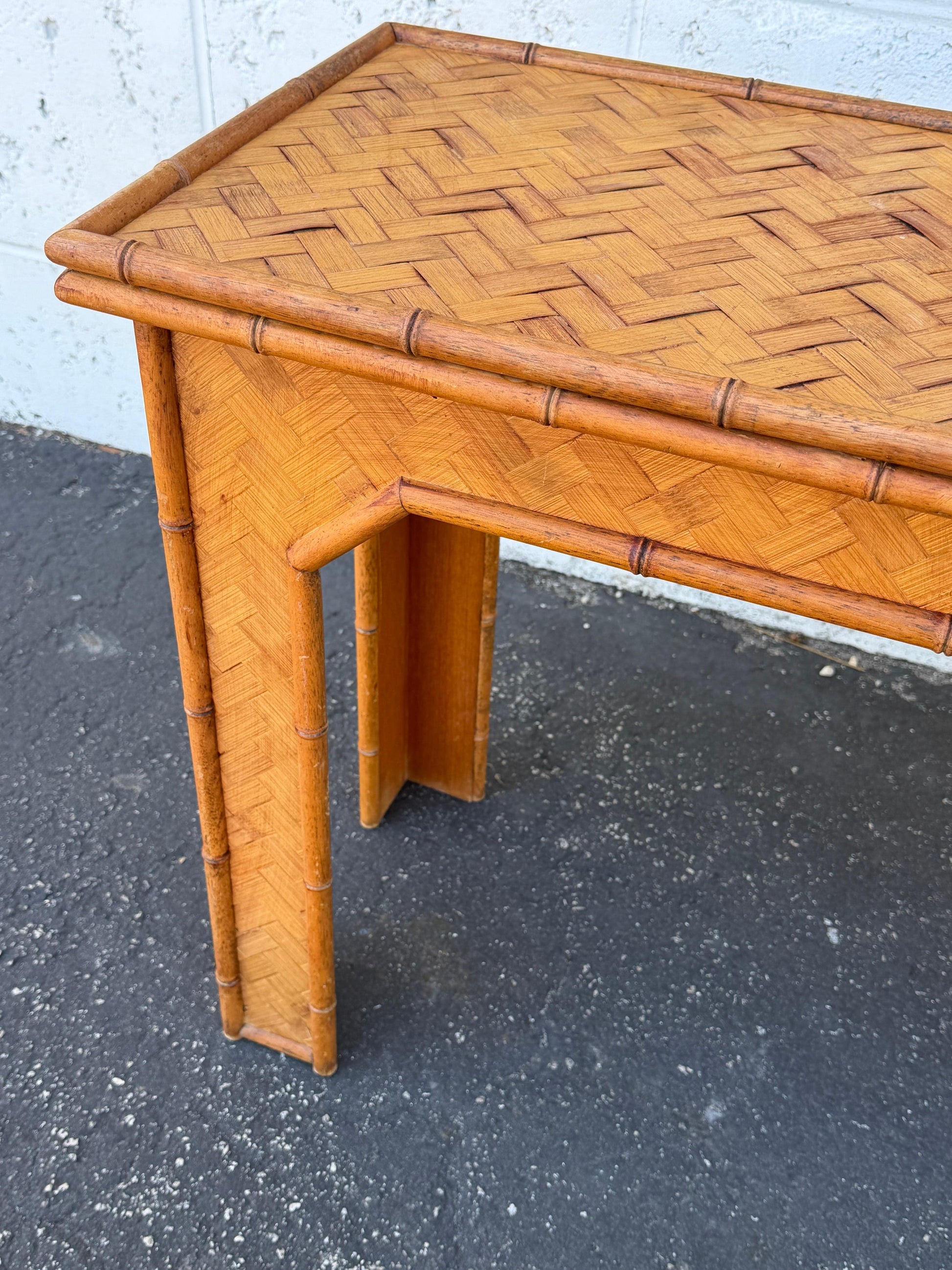 Frisman Vintage Unusual Bamboo Woven Console Table Boho Style 1970's