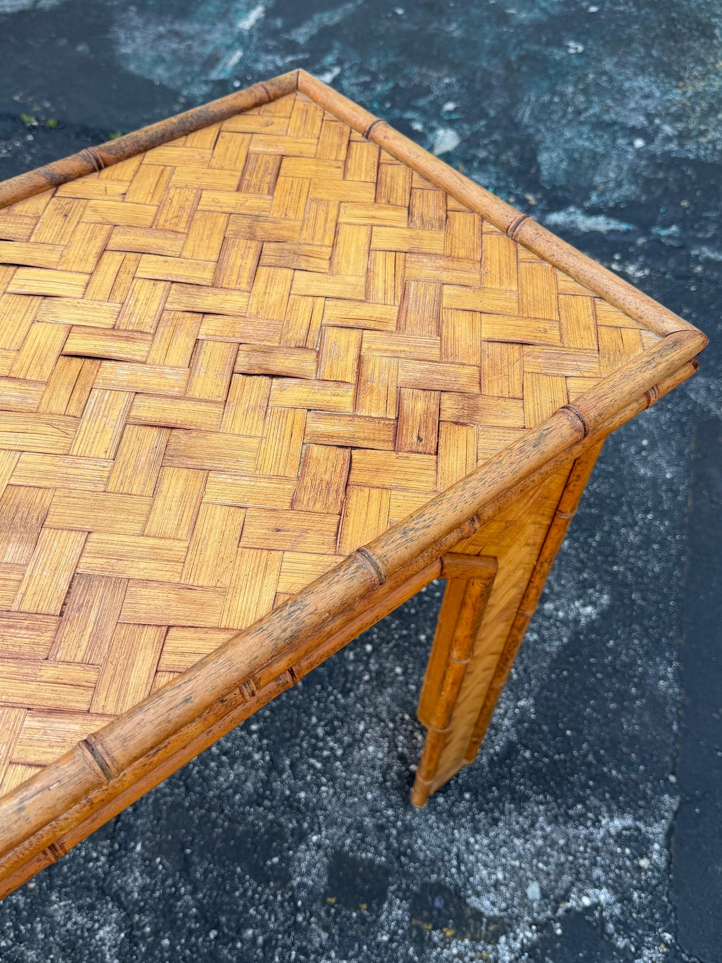 Frisman Vintage Unusual Bamboo Woven Console Table Boho Style 1970's