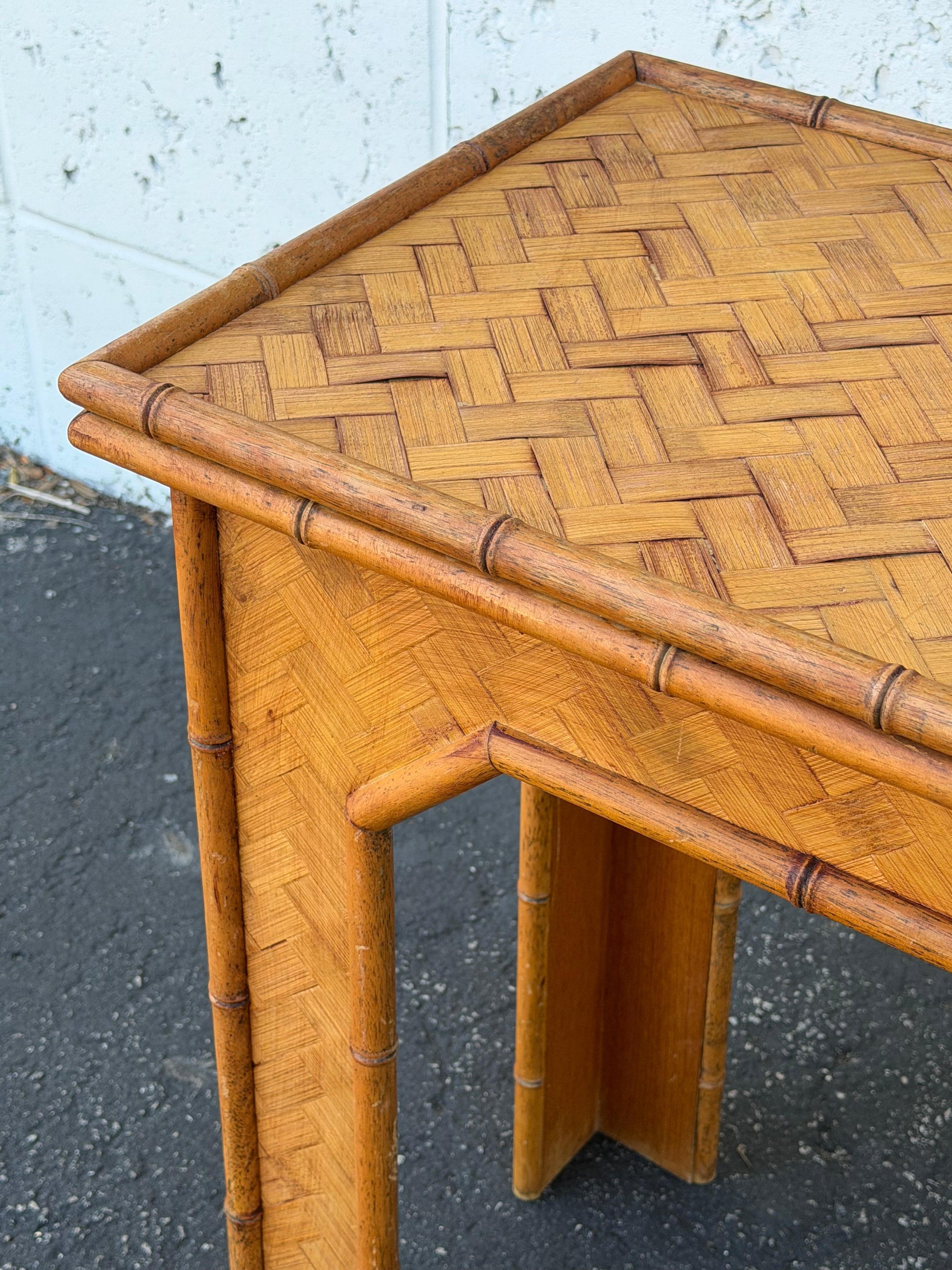 Frisman Vintage Unusual Bamboo Woven Console Table Boho Style 1970's