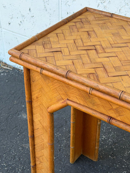 Frisman Vintage Unusual Bamboo Woven Console Table Boho Style 1970's