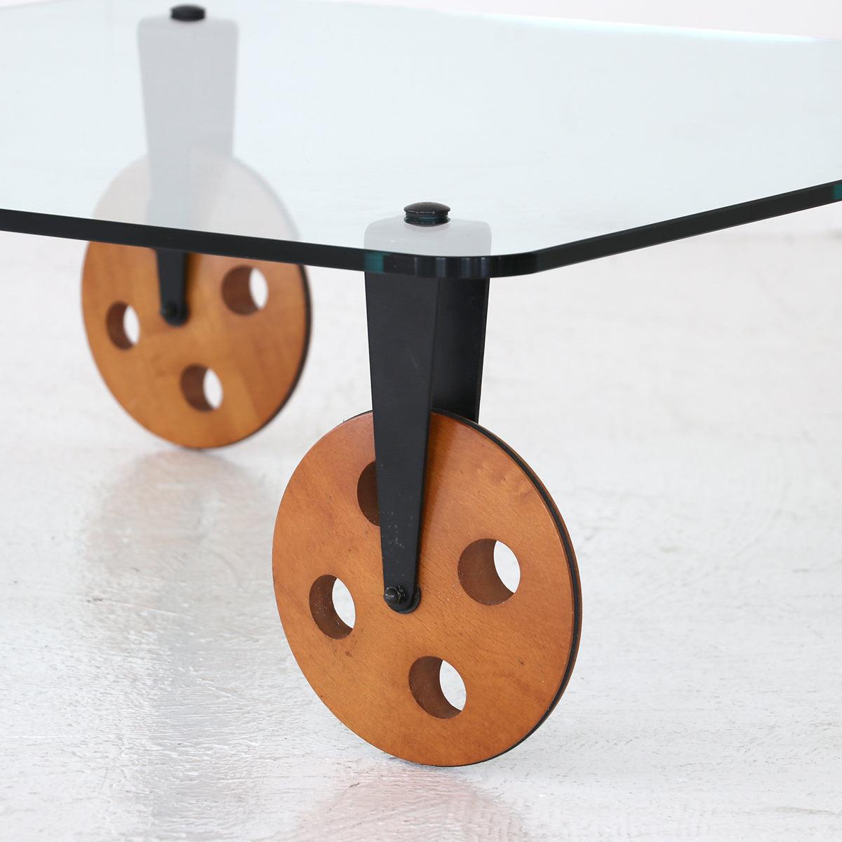 Frisman Vintage Gae Aulenti Style Postmodern Industrial Coffee Table lood Wheels Fontana Arte