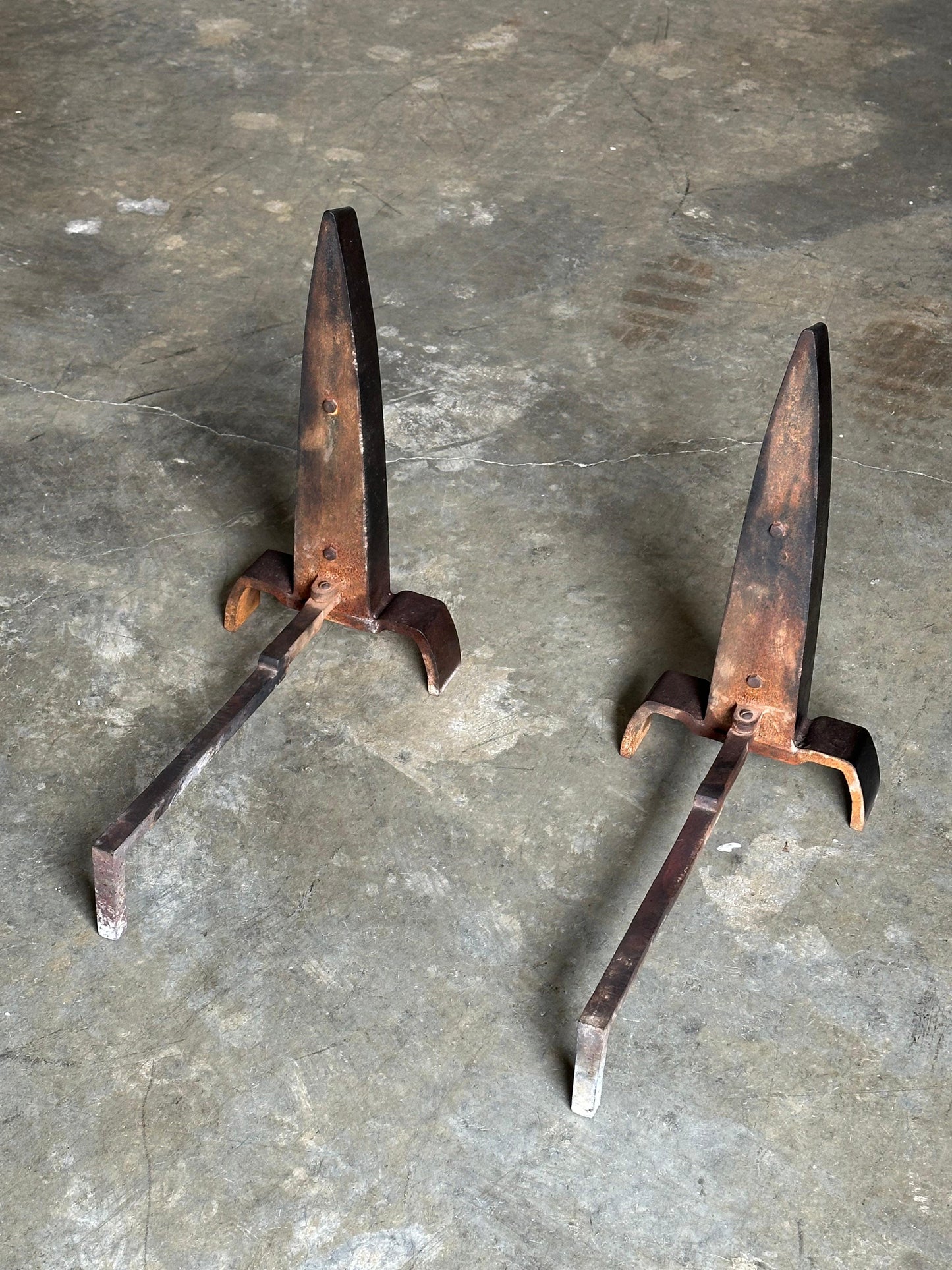 Frisman Vintage 1950s Iron and Brass Andirons Attributed to Donald Deskey- A Pair