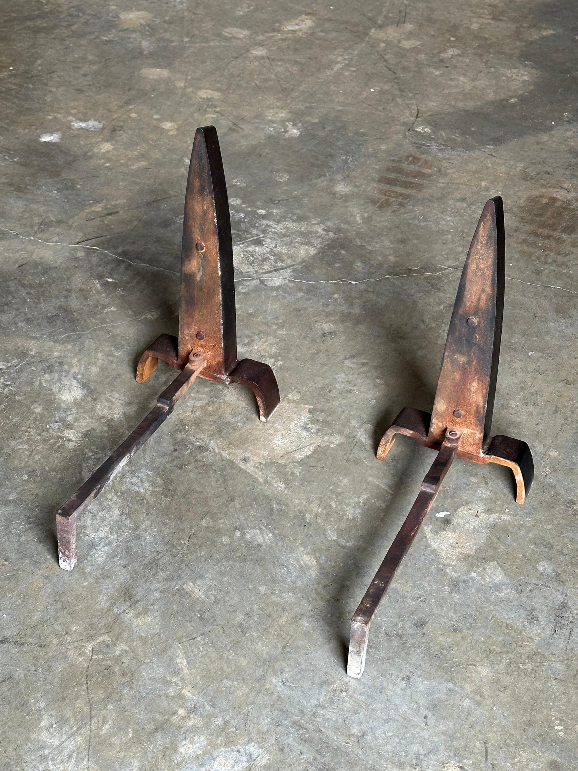 Frisman Vintage 1950s Iron and Brass Andirons Attributed to Donald Deskey- A Pair