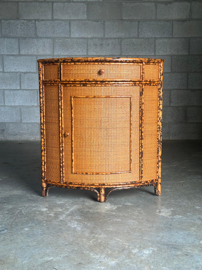 Frisman Vintage 1980s British Colonial Style Bamboo and Cane Corner Cabinet