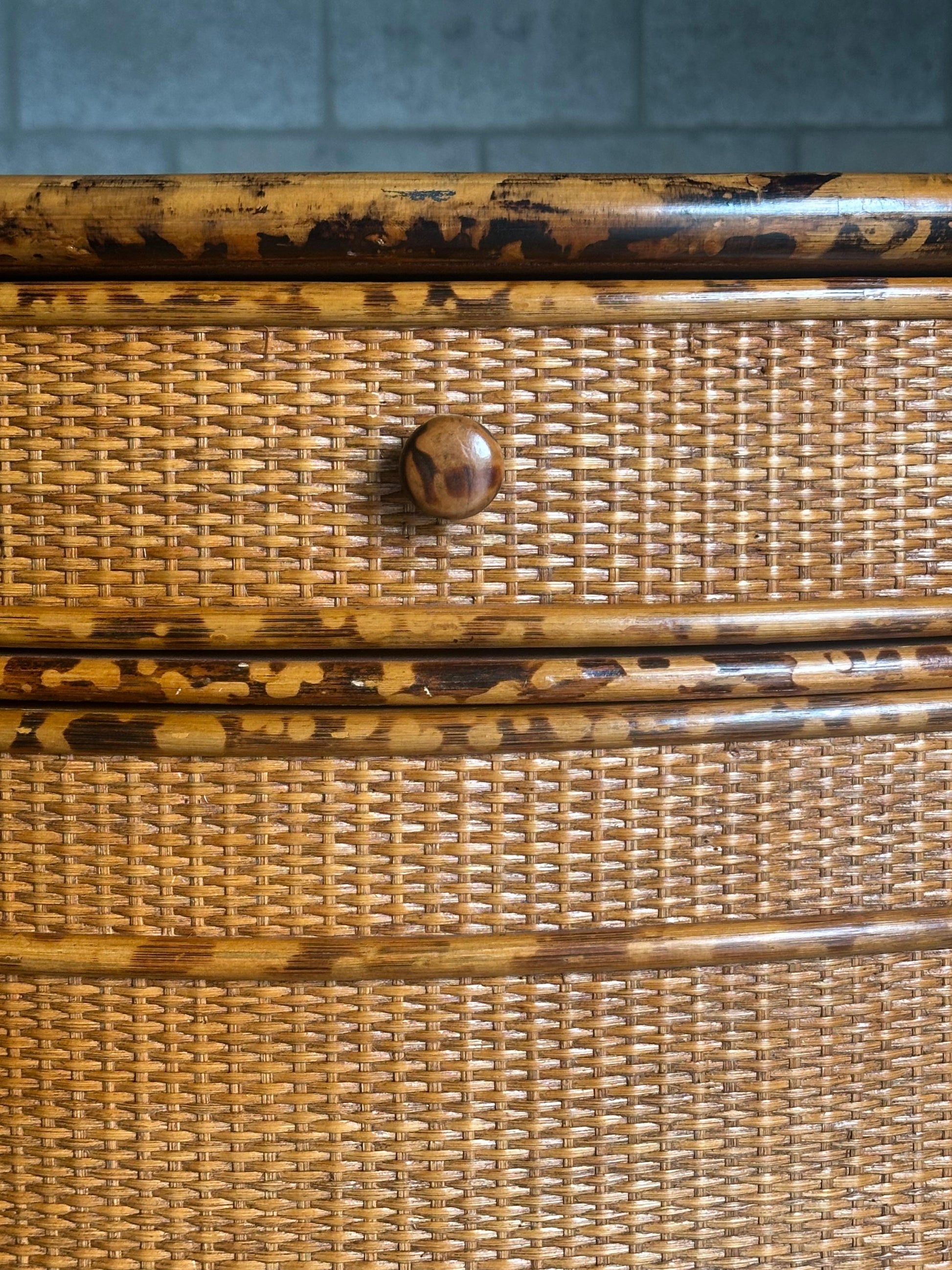 Frisman Vintage 1980s British Colonial Style Bamboo and Cane Corner Cabinet