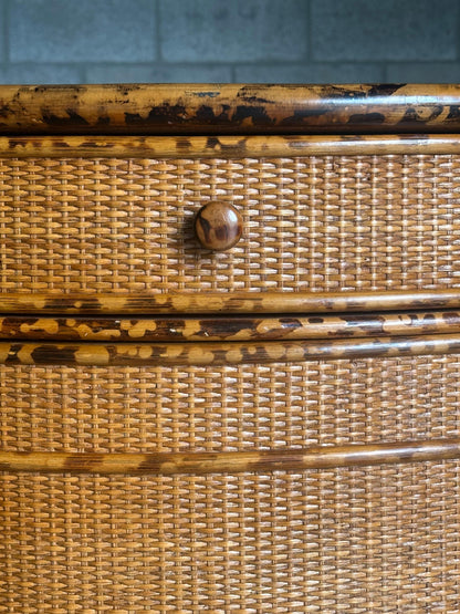 Frisman Vintage 1980s British Colonial Style Bamboo and Cane Corner Cabinet