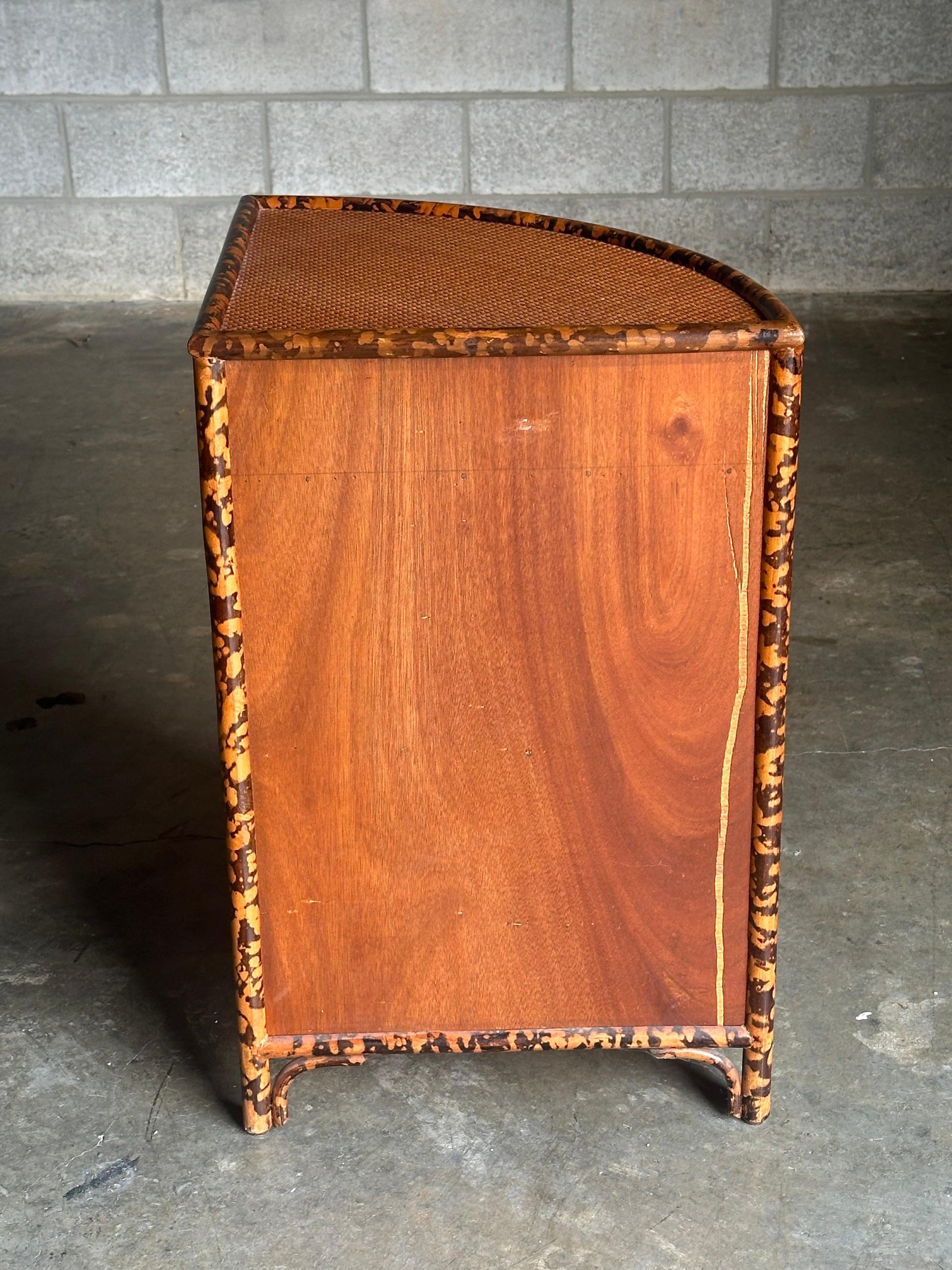 Frisman Vintage 1980s British Colonial Style Bamboo and Cane Corner Cabinet