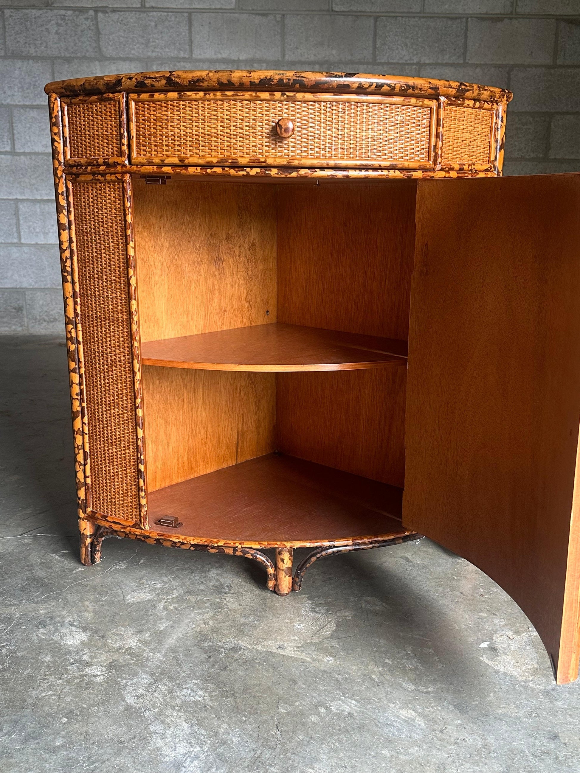 Frisman Vintage 1980s British Colonial Style Bamboo and Cane Corner Cabinet