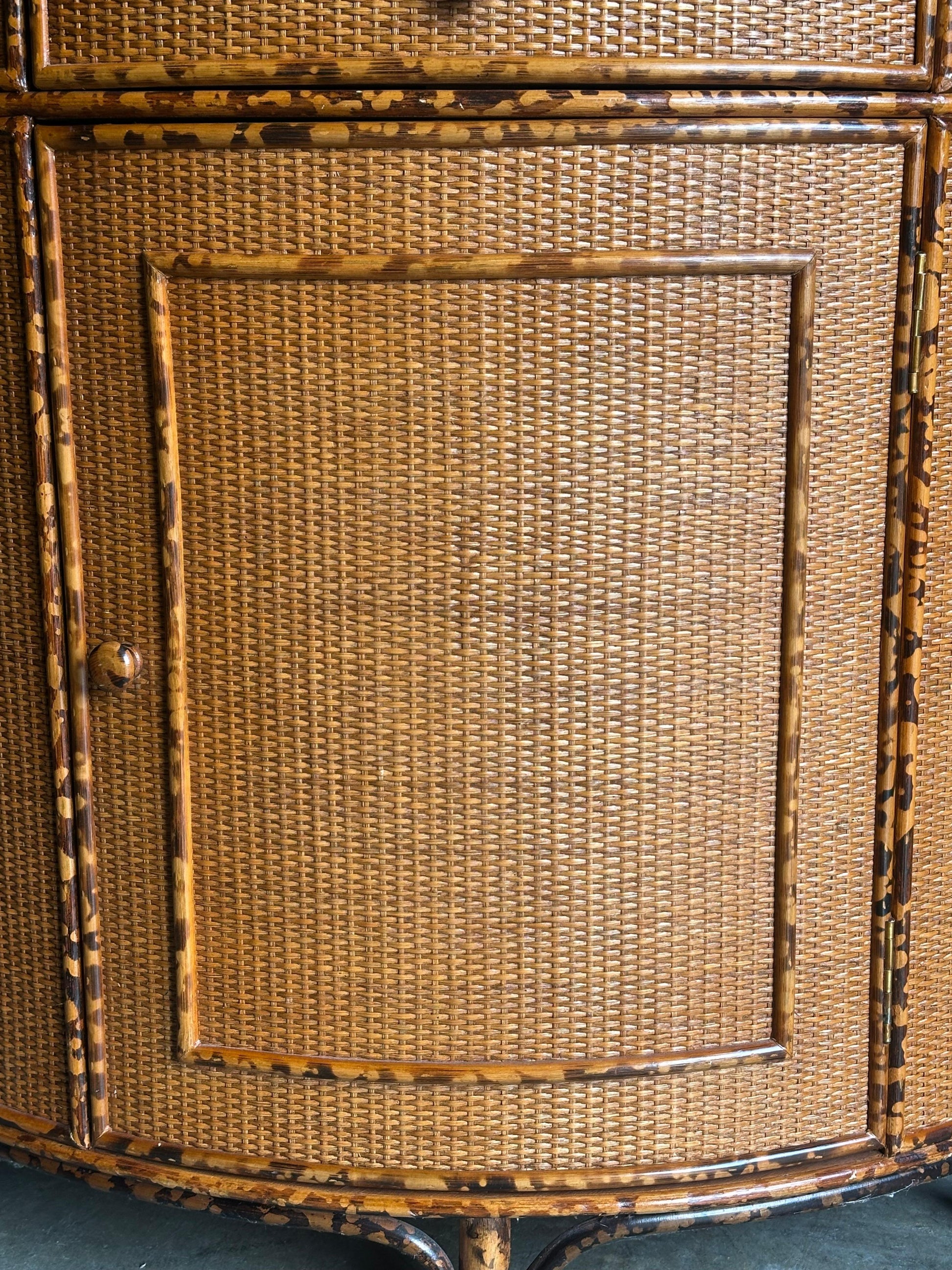 Frisman Vintage 1980s British Colonial Style Bamboo and Cane Corner Cabinet