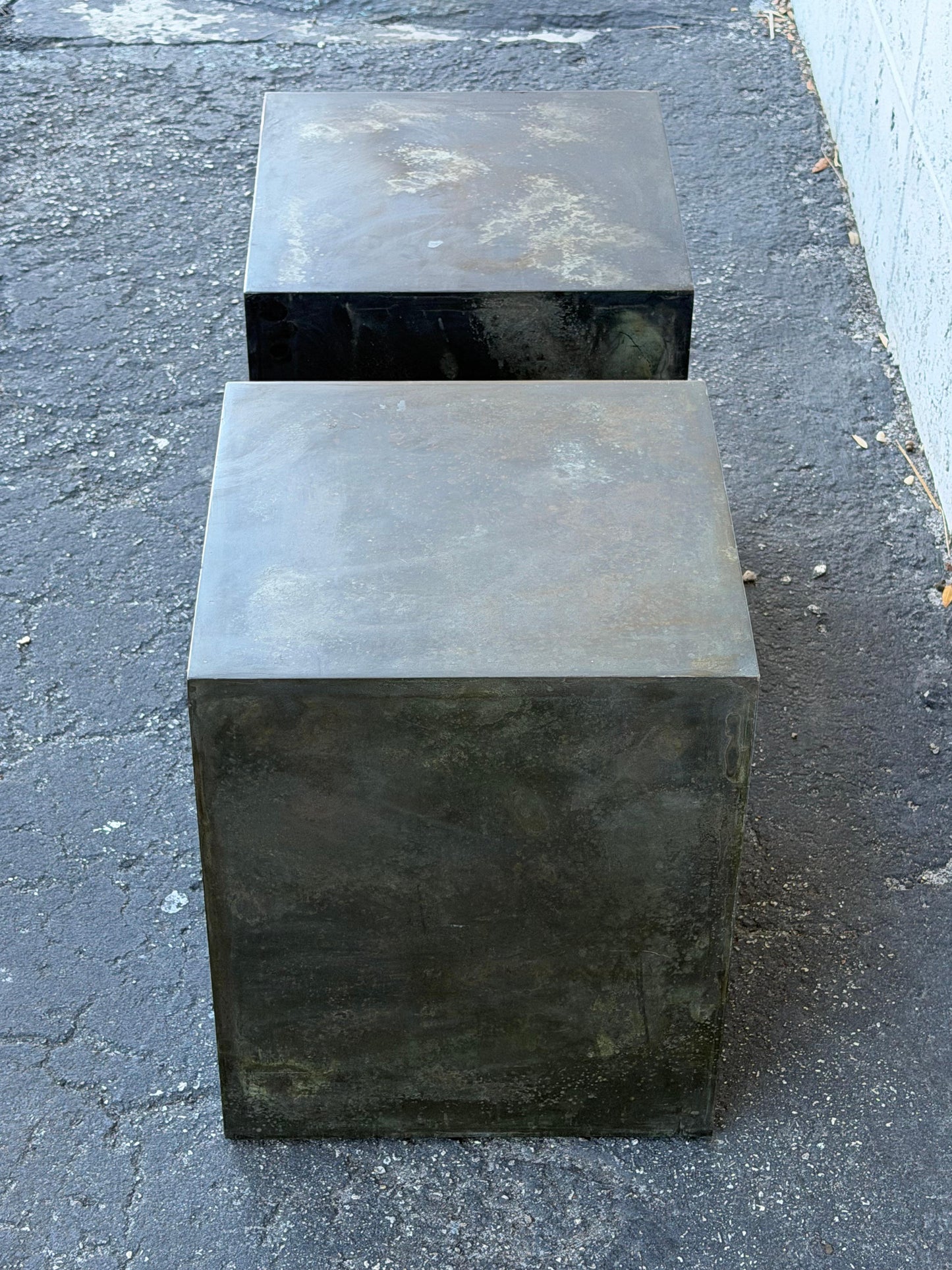 Frisman Vintage A Patinated Steel Cube Pedestal Custom Made