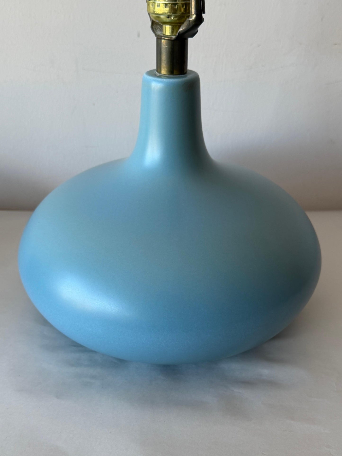Frisman Vintage A Pair Of Lotte and Gunnar Bostlund Table Lamps in Blue Ceramic Bulbous ca' 1960