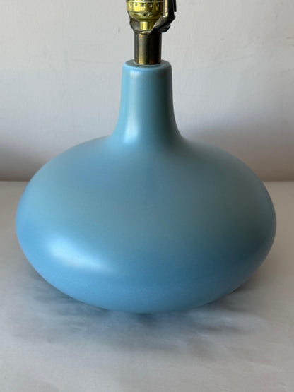 Frisman Vintage A Pair Of Lotte and Gunnar Bostlund Table Lamps in Blue Ceramic Bulbous ca' 1960
