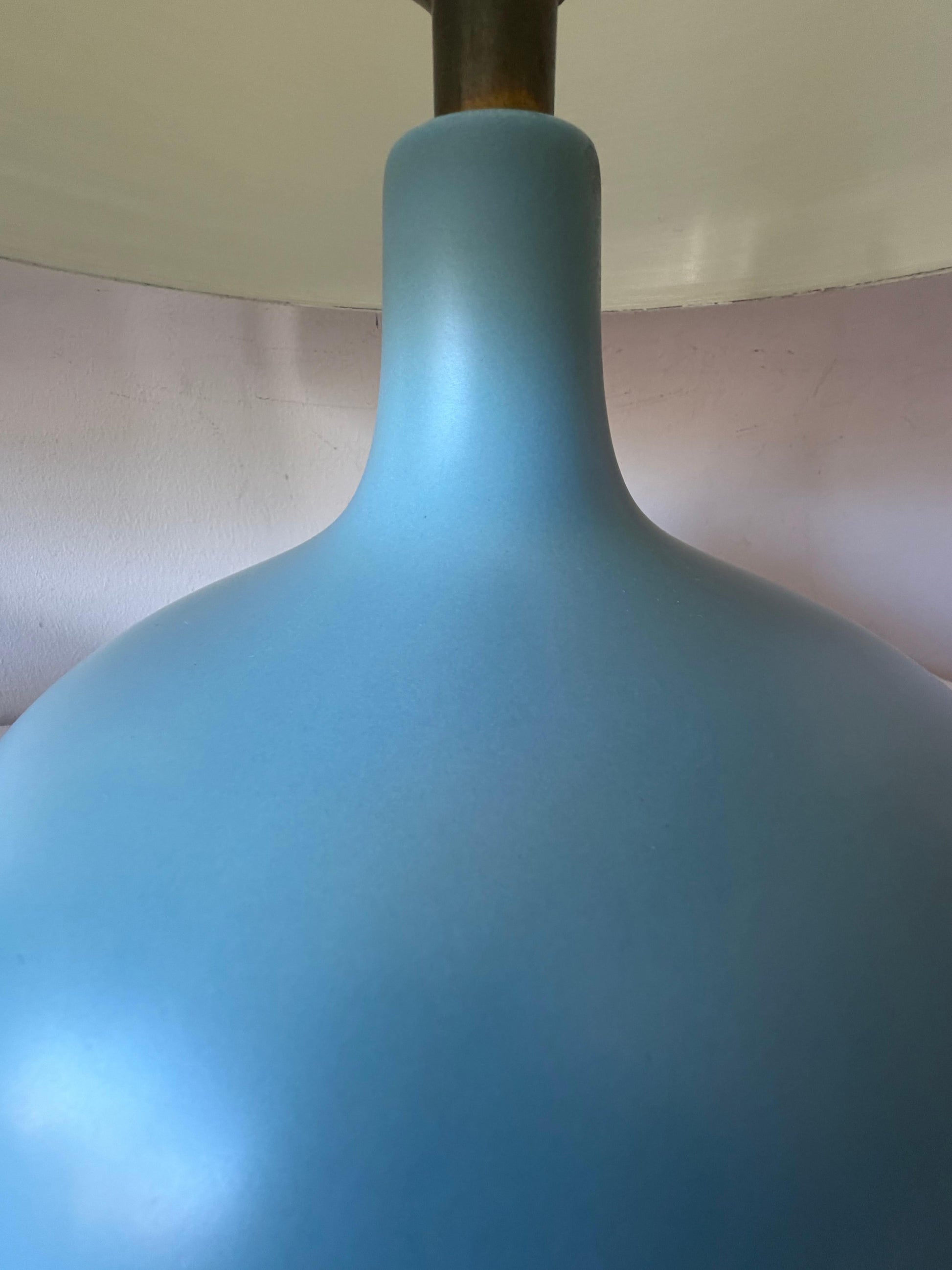 Frisman Vintage A Pair Of Lotte and Gunnar Bostlund Table Lamps in Blue Ceramic Bulbous ca' 1960