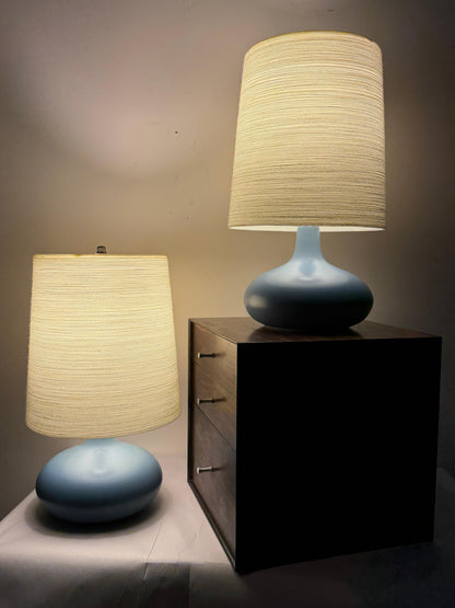 Frisman Vintage A Pair Of Lotte and Gunnar Bostlund Table Lamps in Blue Ceramic Bulbous ca' 1960