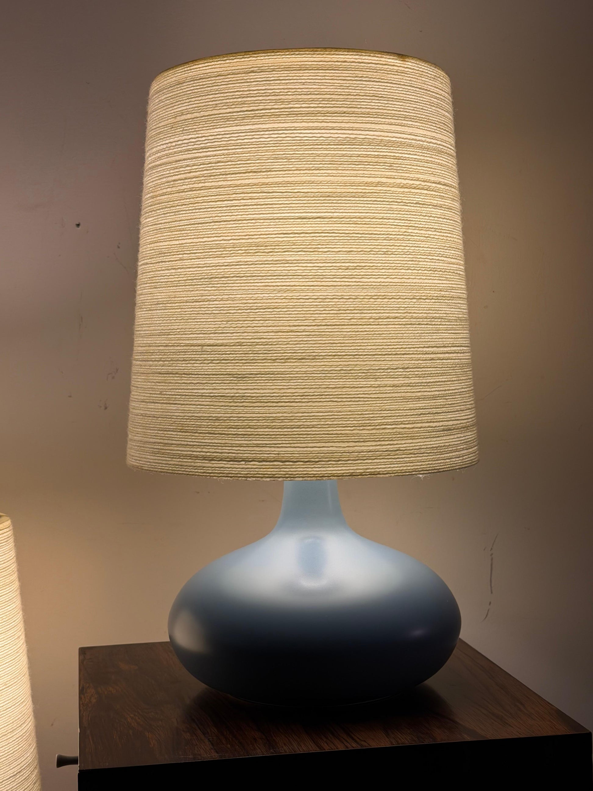 Frisman Vintage A Pair Of Lotte and Gunnar Bostlund Table Lamps in Blue Ceramic Bulbous ca' 1960