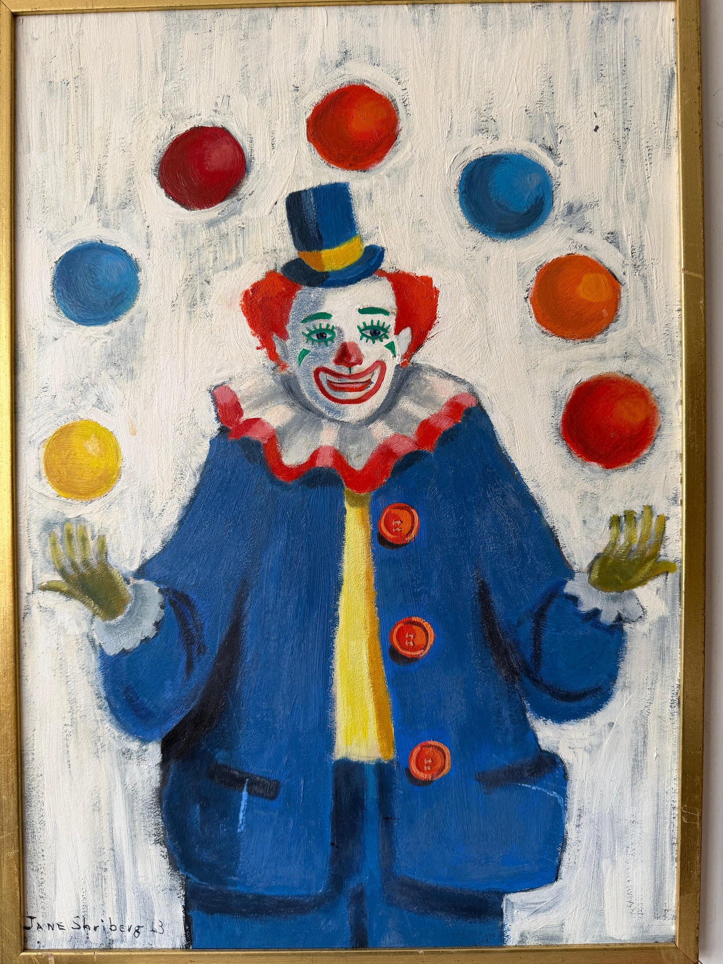 Frisman Vintage Unusual Clown Painting By Jane Shriberg 1963