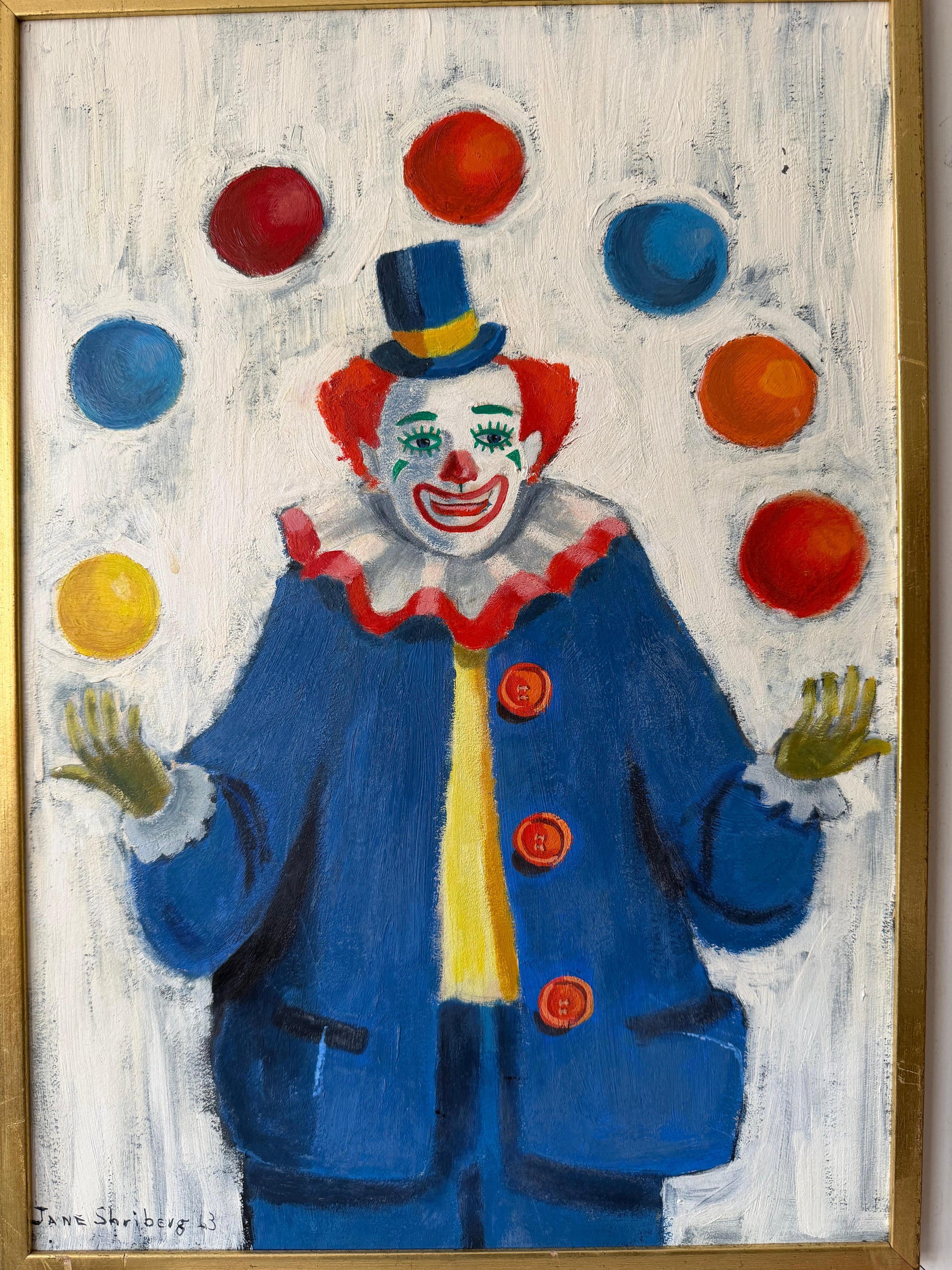 Frisman Vintage Unusual Clown Painting By Jane Shriberg 1963