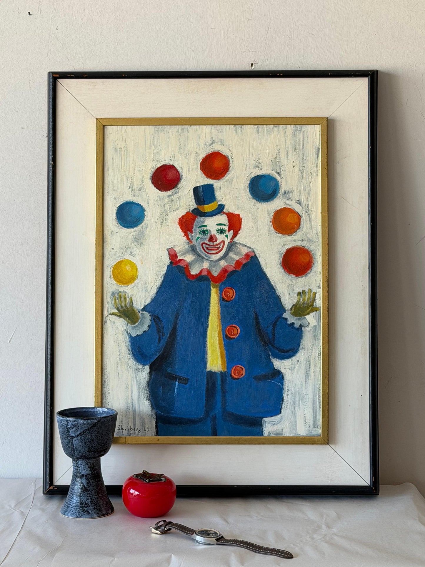 Frisman Vintage Unusual Clown Painting By Jane Shriberg 1963