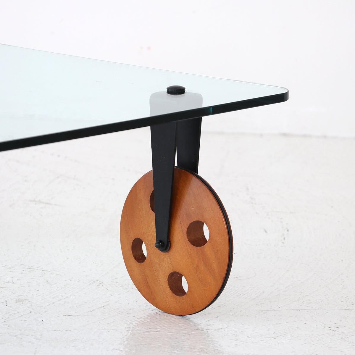Frisman Vintage Gae Aulenti Style Postmodern Industrial Coffee Table lood Wheels Fontana Arte