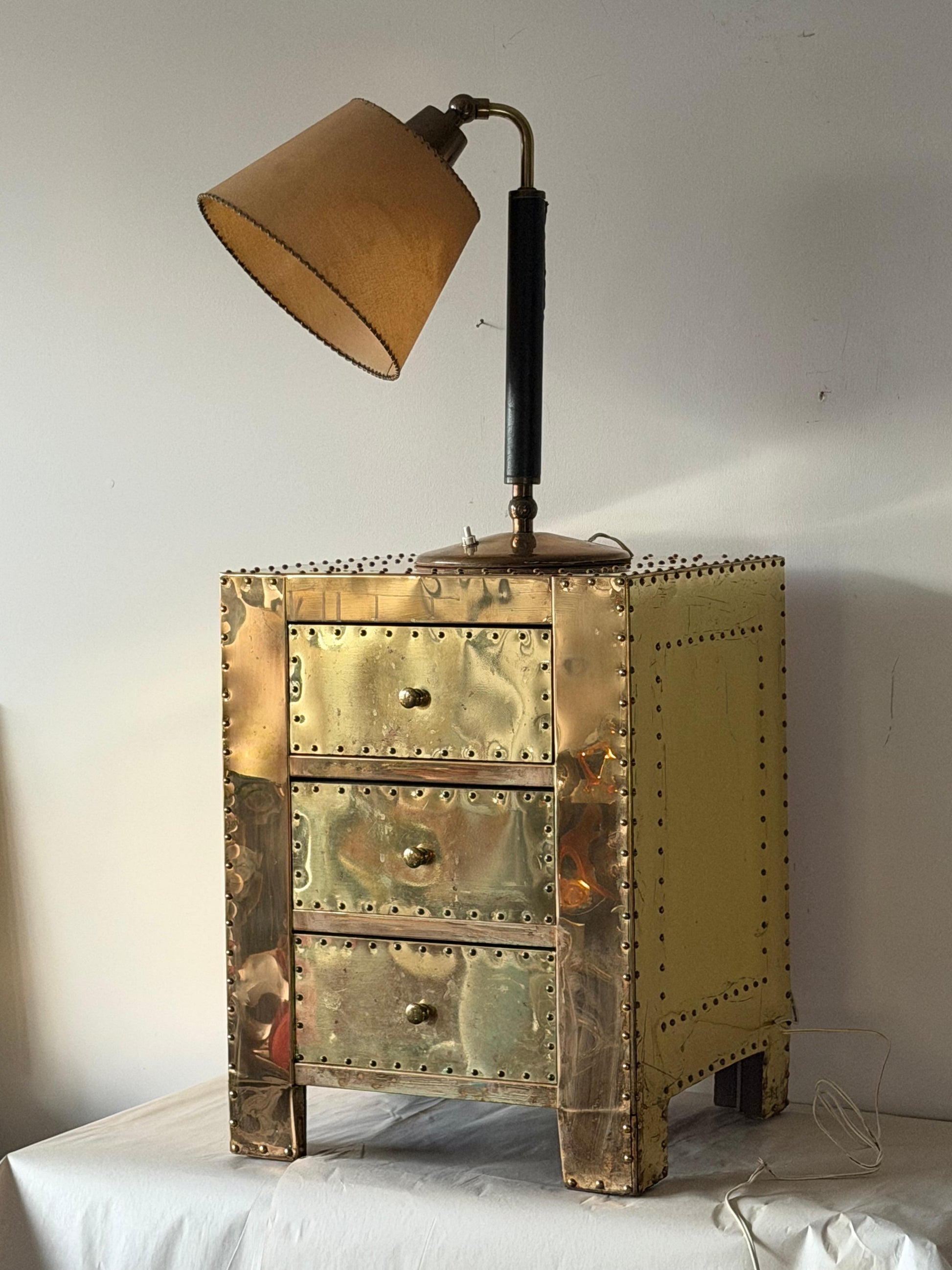 Frisman Vintage Brass-Clad Three Drawer Chest Nightstand Miniature Circa 1980s