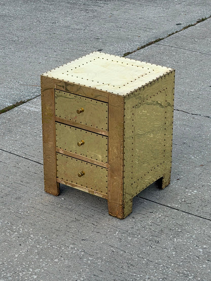 Frisman Vintage Brass-Clad Three Drawer Chest Nightstand Miniature Circa 1980s