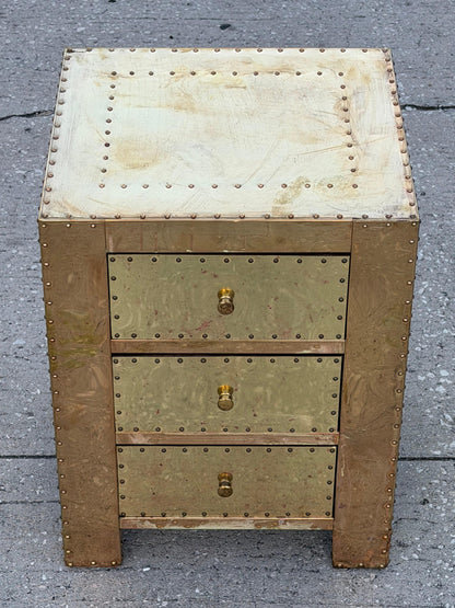 Frisman Vintage Brass-Clad Three Drawer Chest Nightstand Miniature Circa 1980s