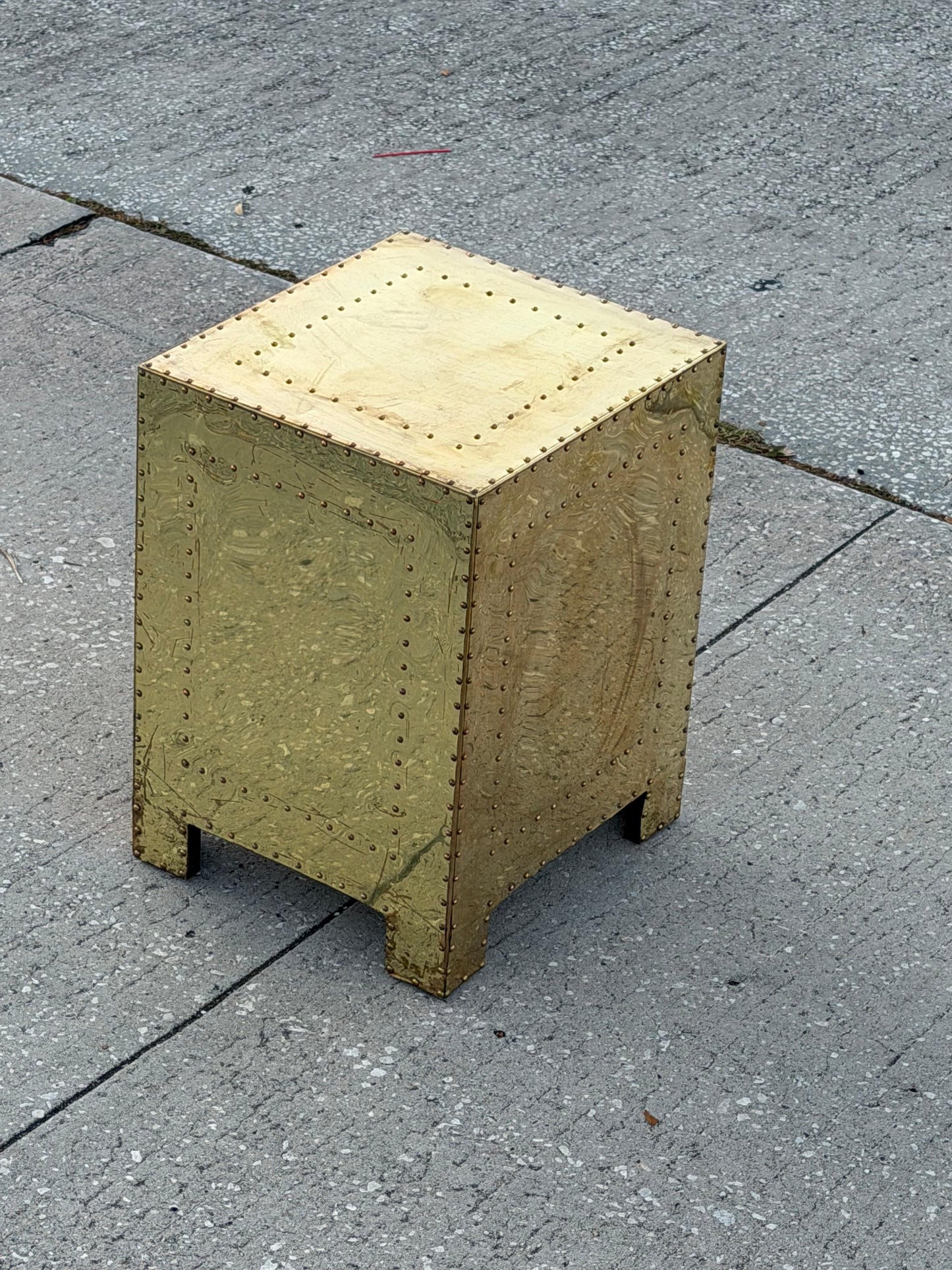 Frisman Vintage Brass-Clad Three Drawer Chest Nightstand Miniature Circa 1980s