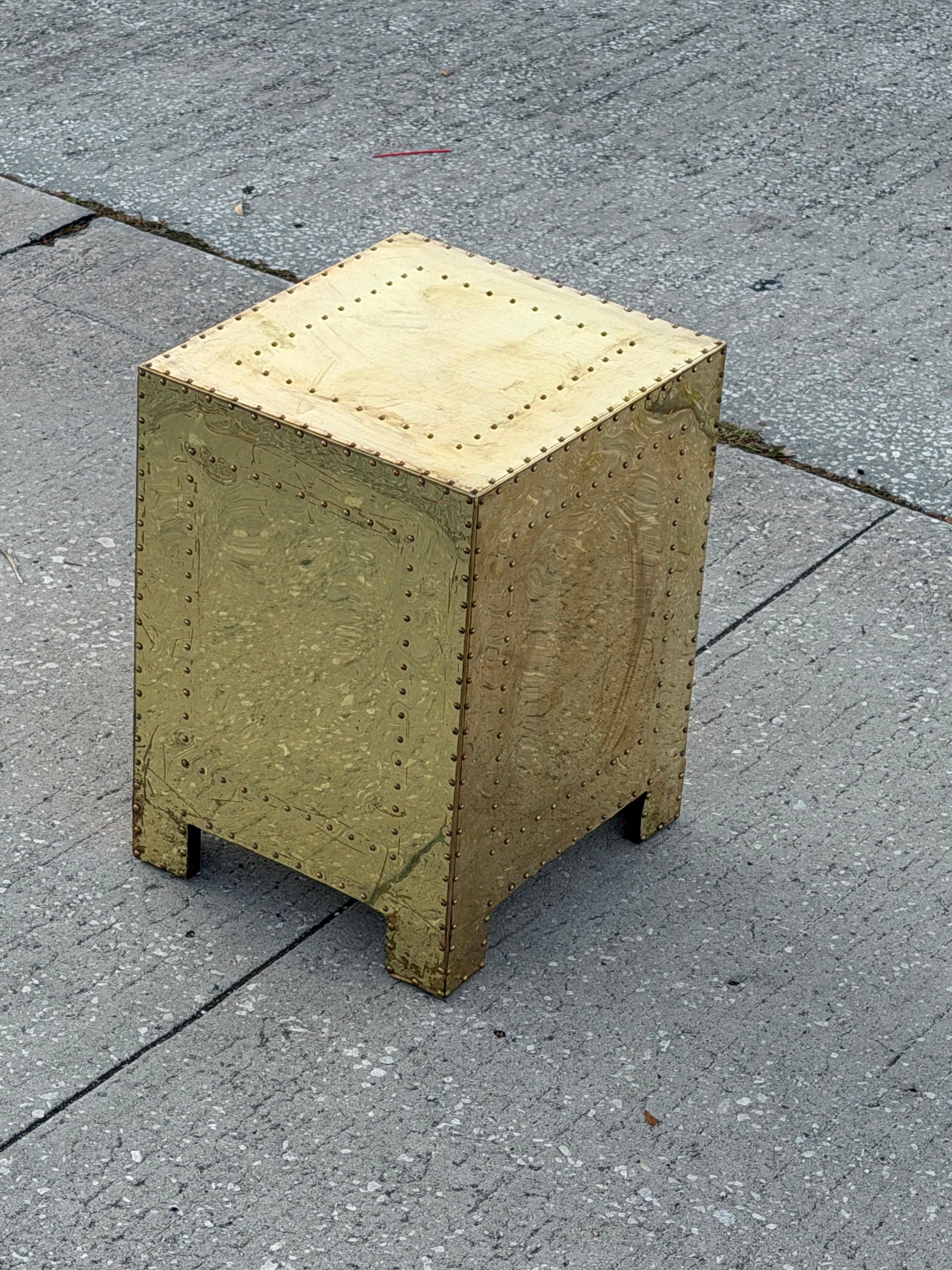 Frisman Vintage Brass-Clad Three Drawer Chest Nightstand Miniature Circa 1980s