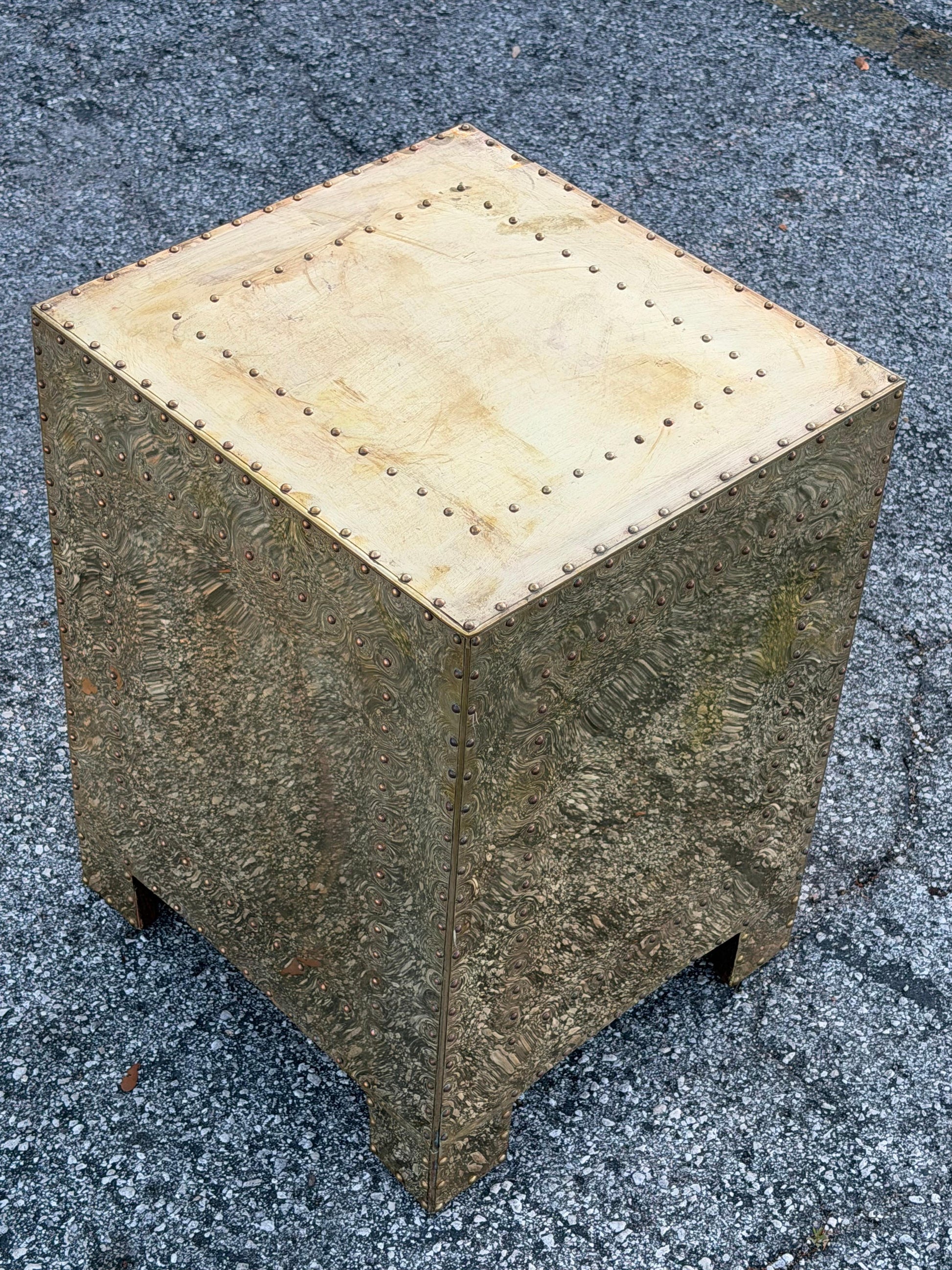 Frisman Vintage Brass-Clad Three Drawer Chest Nightstand Miniature Circa 1980s