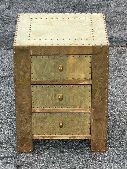 Frisman Vintage Brass-Clad Three Drawer Chest Nightstand Miniature Circa 1980s
