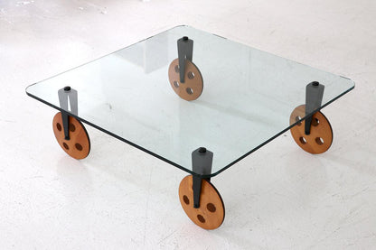 Frisman Vintage Gae Aulenti Style Postmodern Industrial Coffee Table lood Wheels Fontana Arte