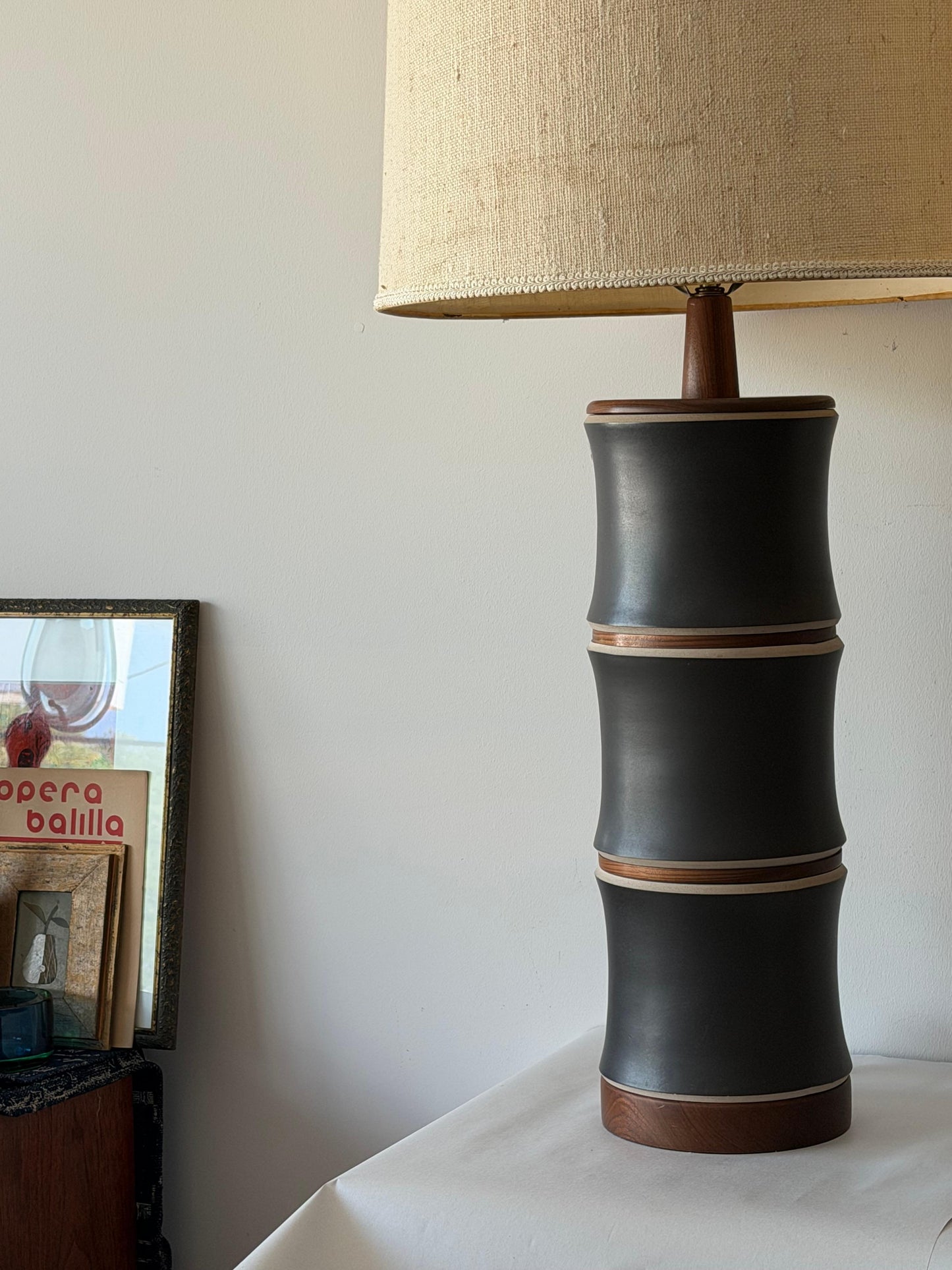Frisman Vintage A Pair Of Martz Stoneware Walnut Lamps ca' 1960's Unusual