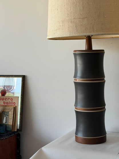 Frisman Vintage A Pair Of Martz Stoneware Walnut Lamps ca' 1960's Unusual