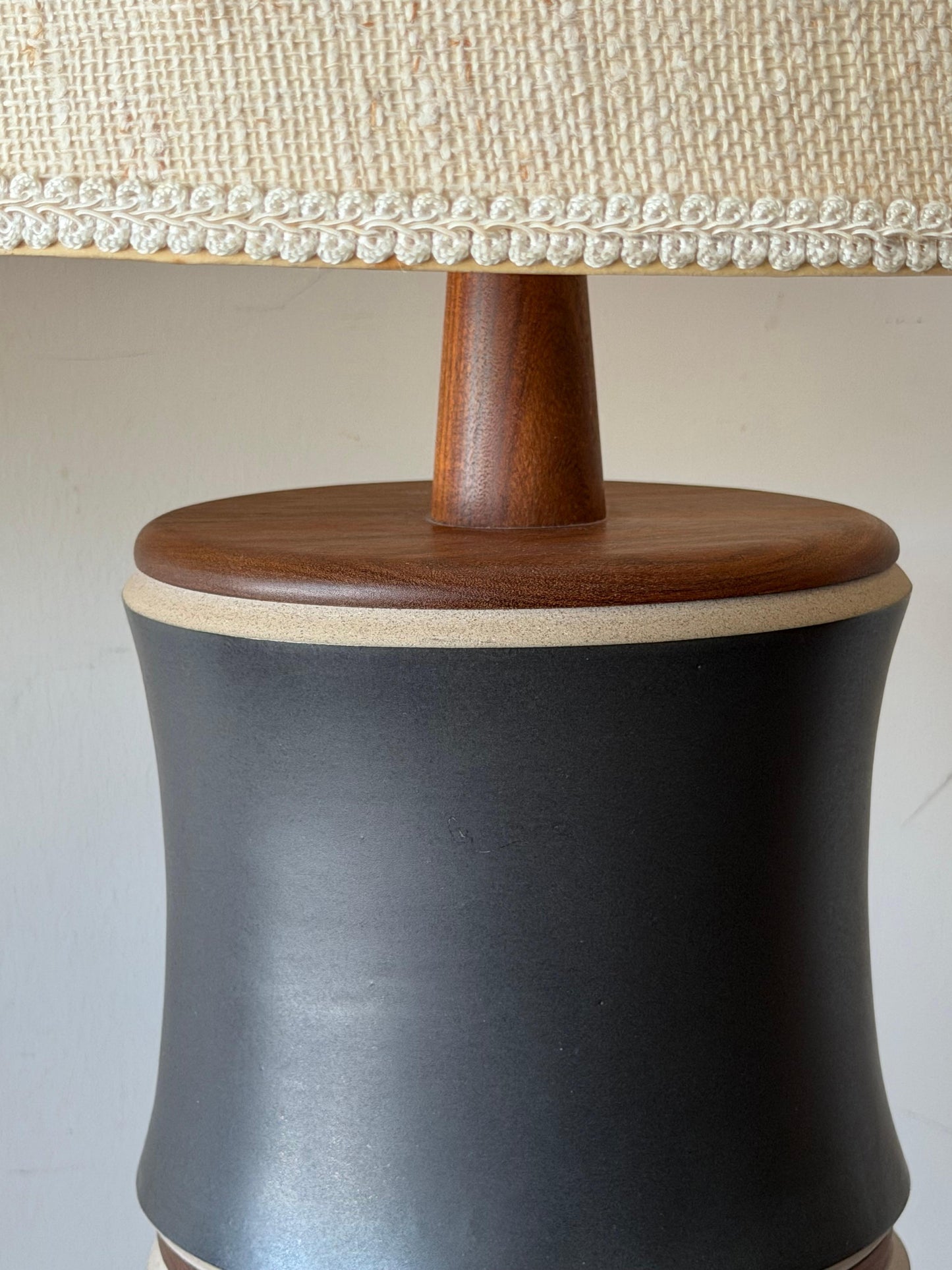 Frisman Vintage A Pair Of Martz Stoneware Walnut Lamps ca' 1960's Unusual