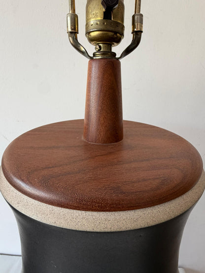 Frisman Vintage A Pair Of Martz Stoneware Walnut Lamps ca' 1960's Unusual