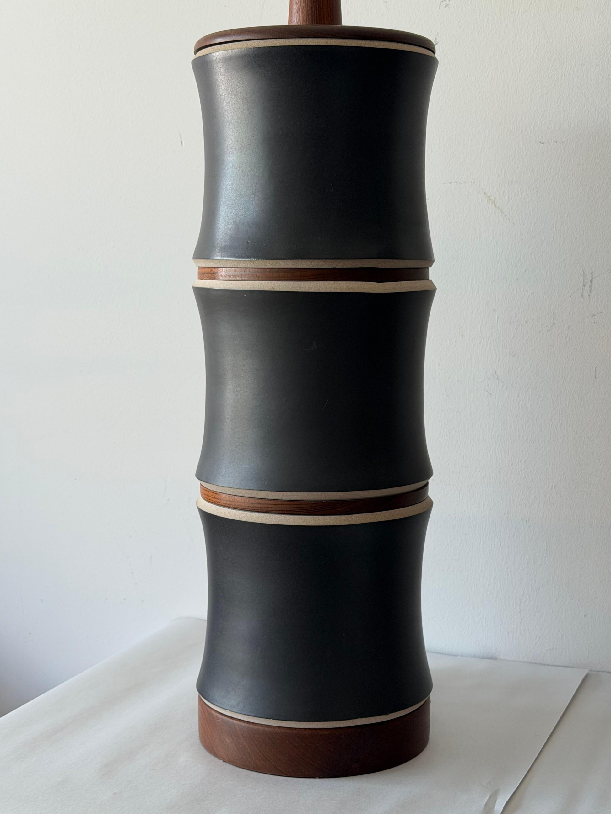 Frisman Vintage A Pair Of Martz Stoneware Walnut Lamps ca' 1960's Unusual