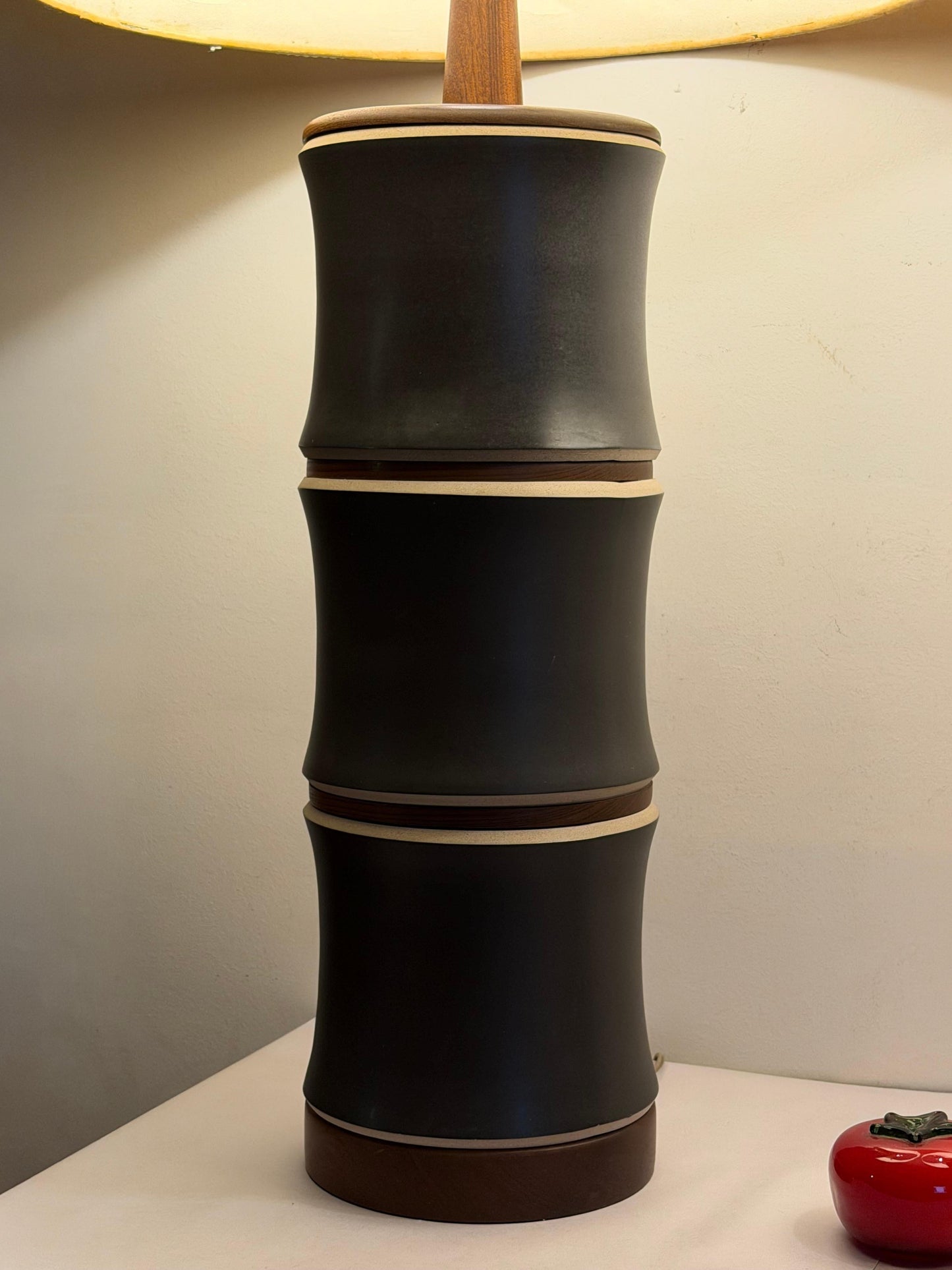 Frisman Vintage A Pair Of Martz Stoneware Walnut Lamps ca' 1960's Unusual
