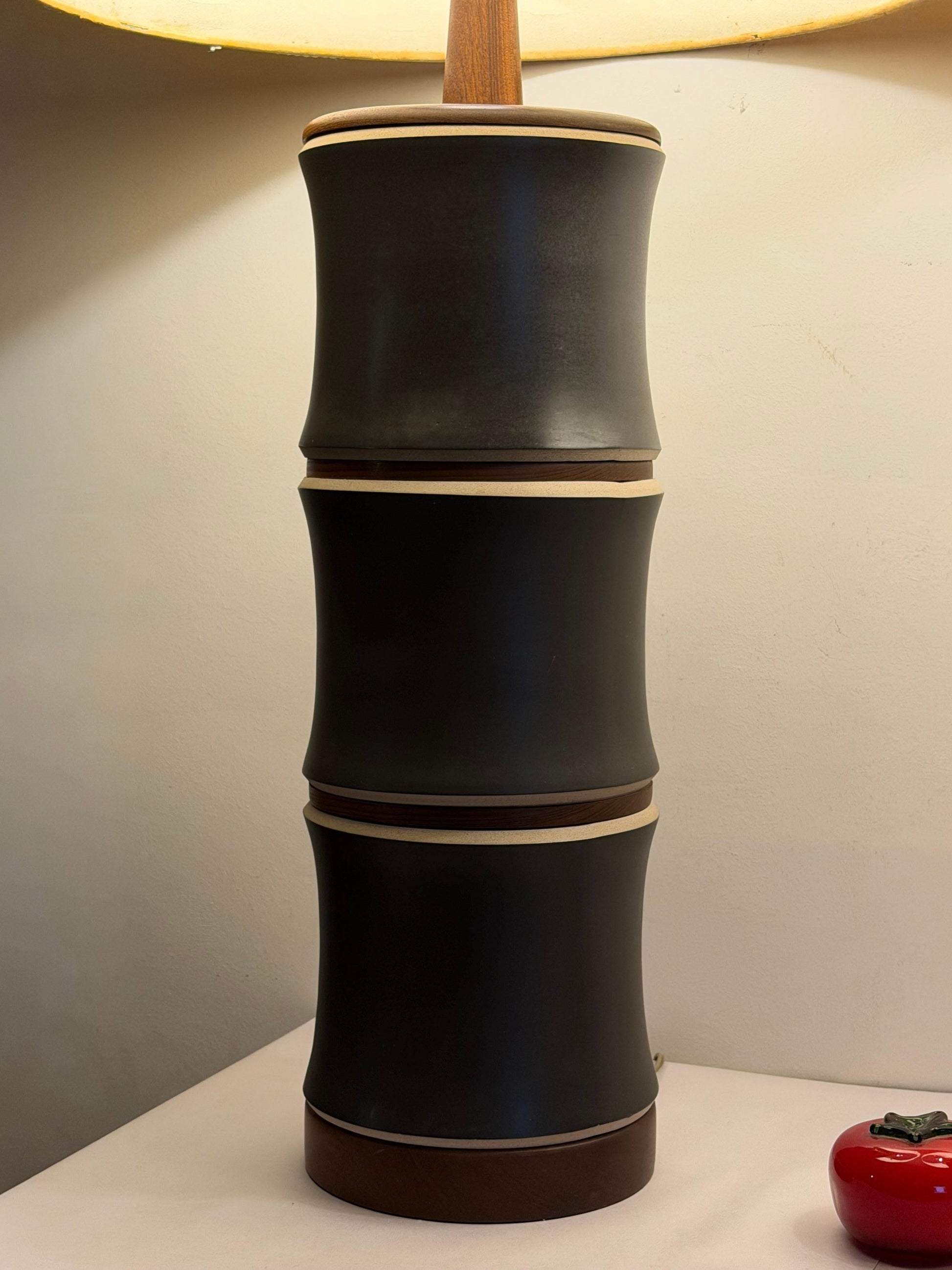 Frisman Vintage A Pair Of Martz Stoneware Walnut Lamps ca' 1960's Unusual