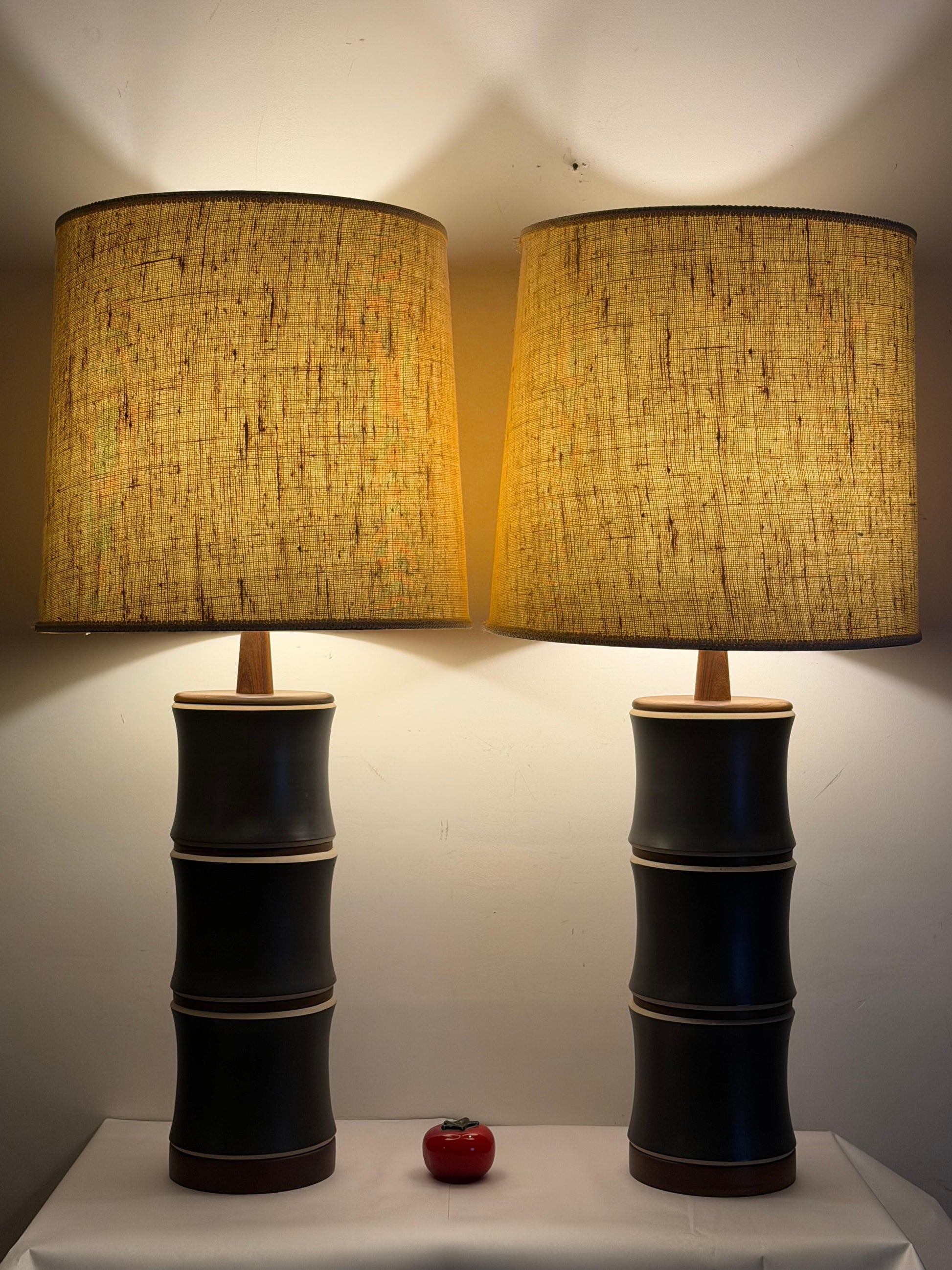 Frisman Vintage A Pair Of Martz Stoneware Walnut Lamps ca' 1960's Unusual