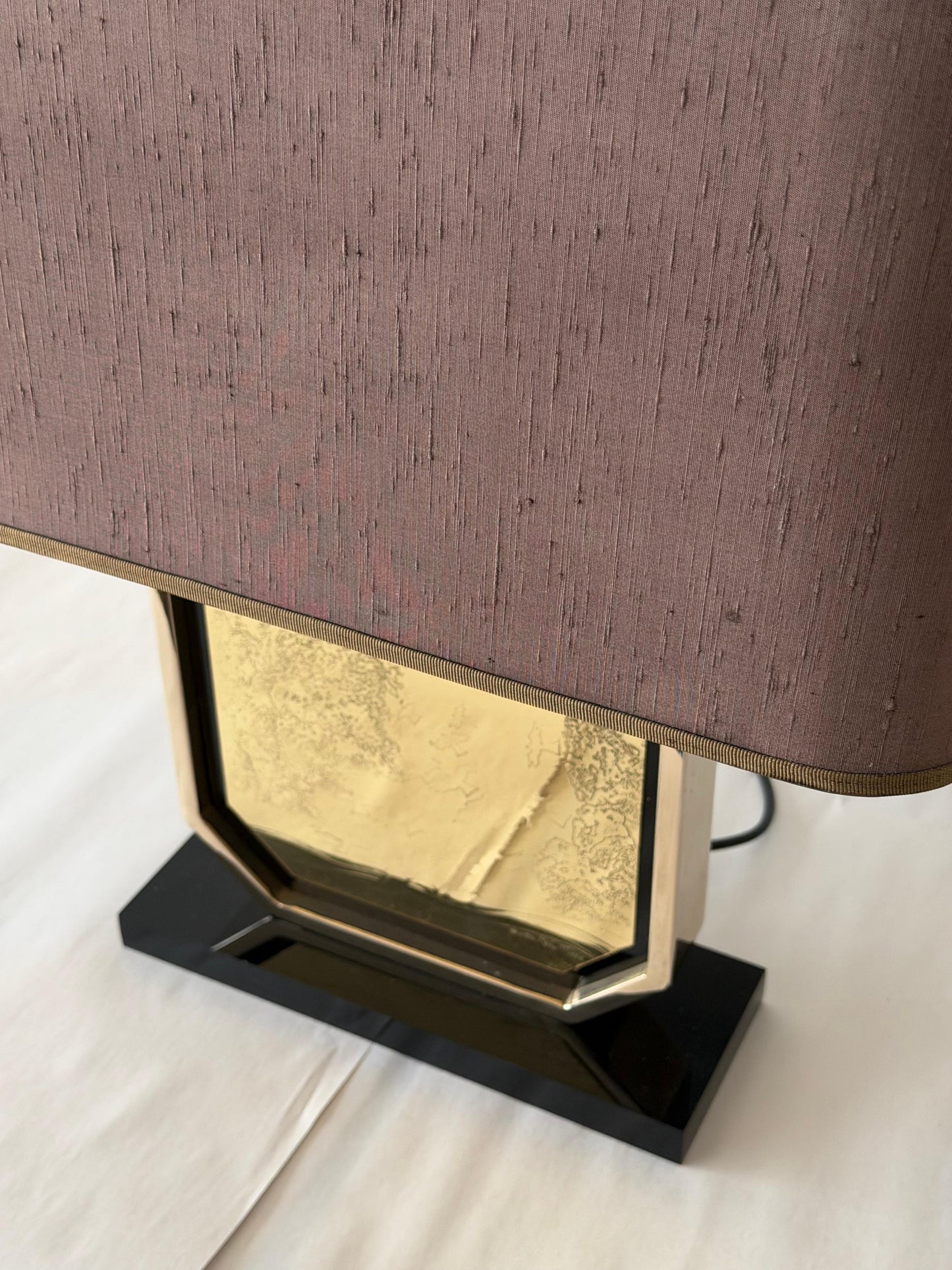 Frisman Vintage Georges Mathias Signed 23-carat Gold-plated Handmade Etched Table Lamp 1970's