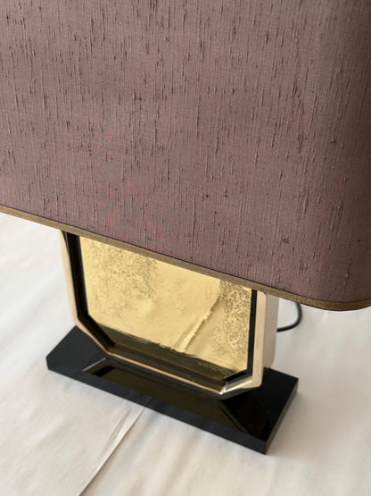 Frisman Vintage Georges Mathias Signed 23-carat Gold-plated Handmade Etched Table Lamp 1970's