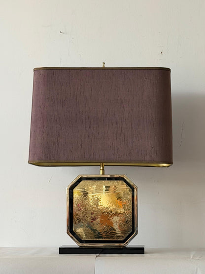 Frisman Vintage Georges Mathias Signed 23-carat Gold-plated Handmade Etched Table Lamp 1970's