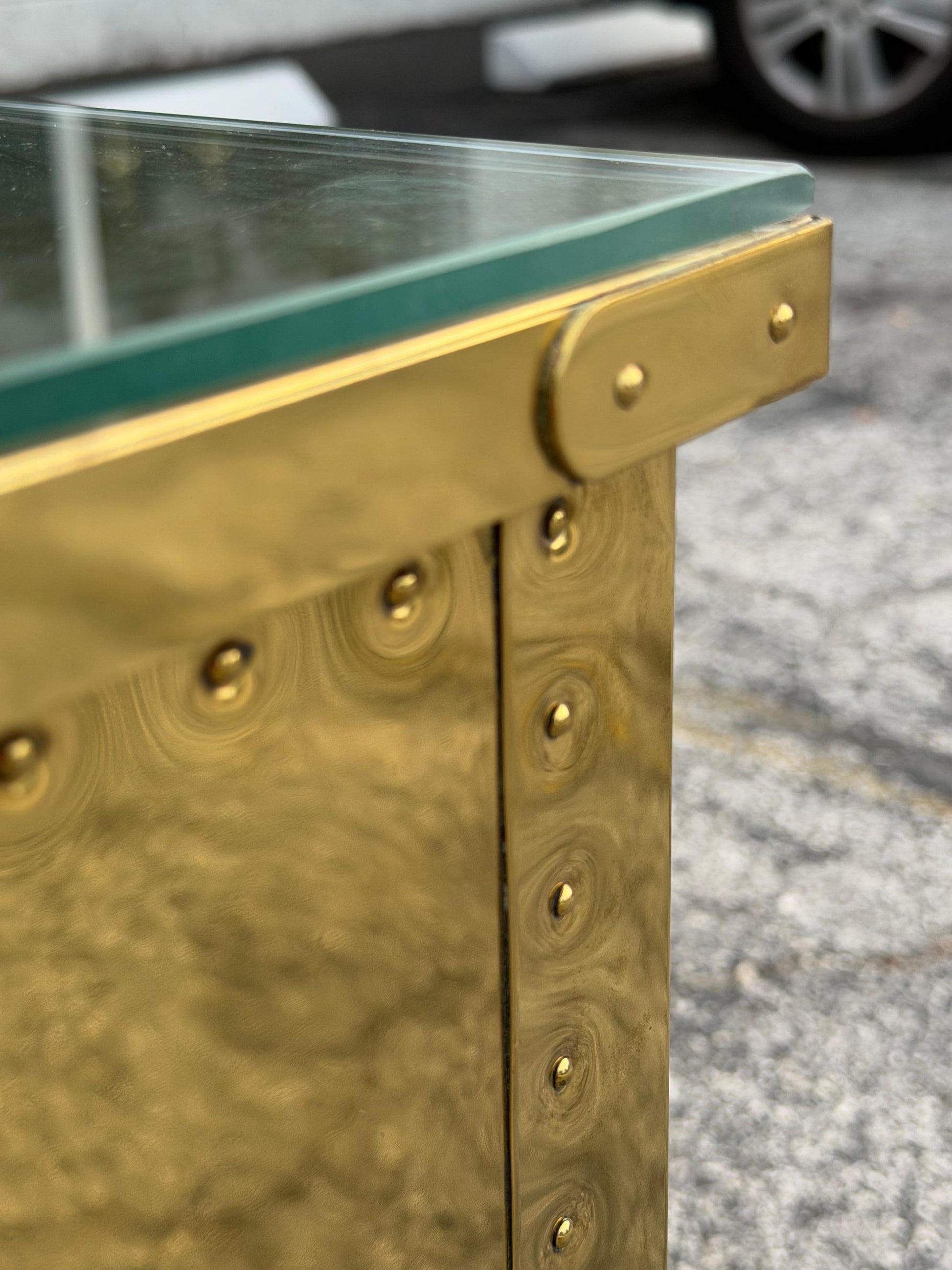 Frisman Vintage A Pair Of Vintage Brass Clad Small Chests of Drawers by Sarreid of Spain
