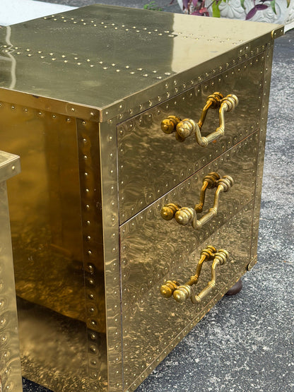 Frisman Vintage A Pair Of Vintage Brass Clad Small Chests of Drawers by Sarreid of Spain