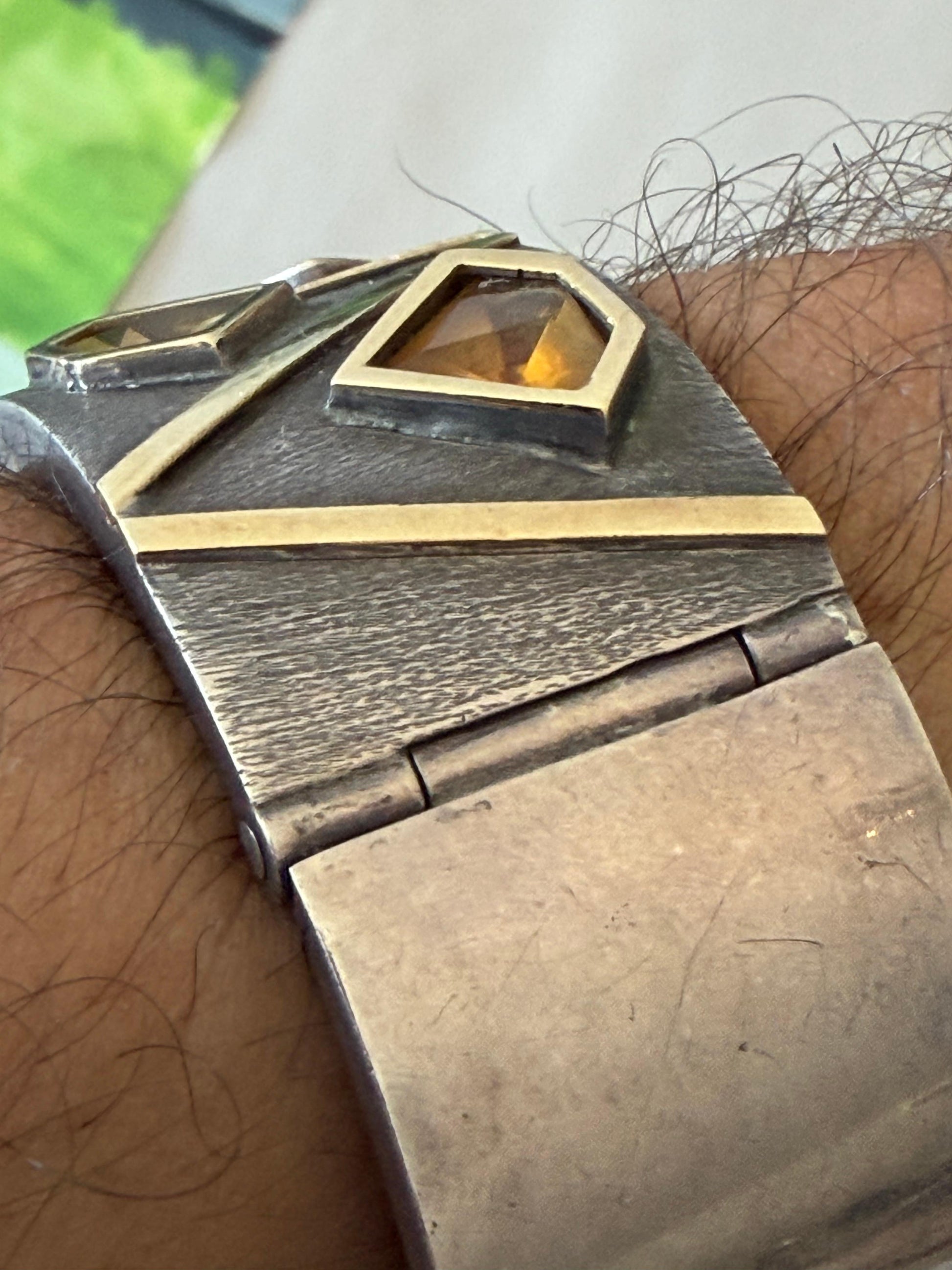 Frisman Vintage Unusual Cuff Bracelet By Josep Civit Spain ca' 1970's Sterling And Gold