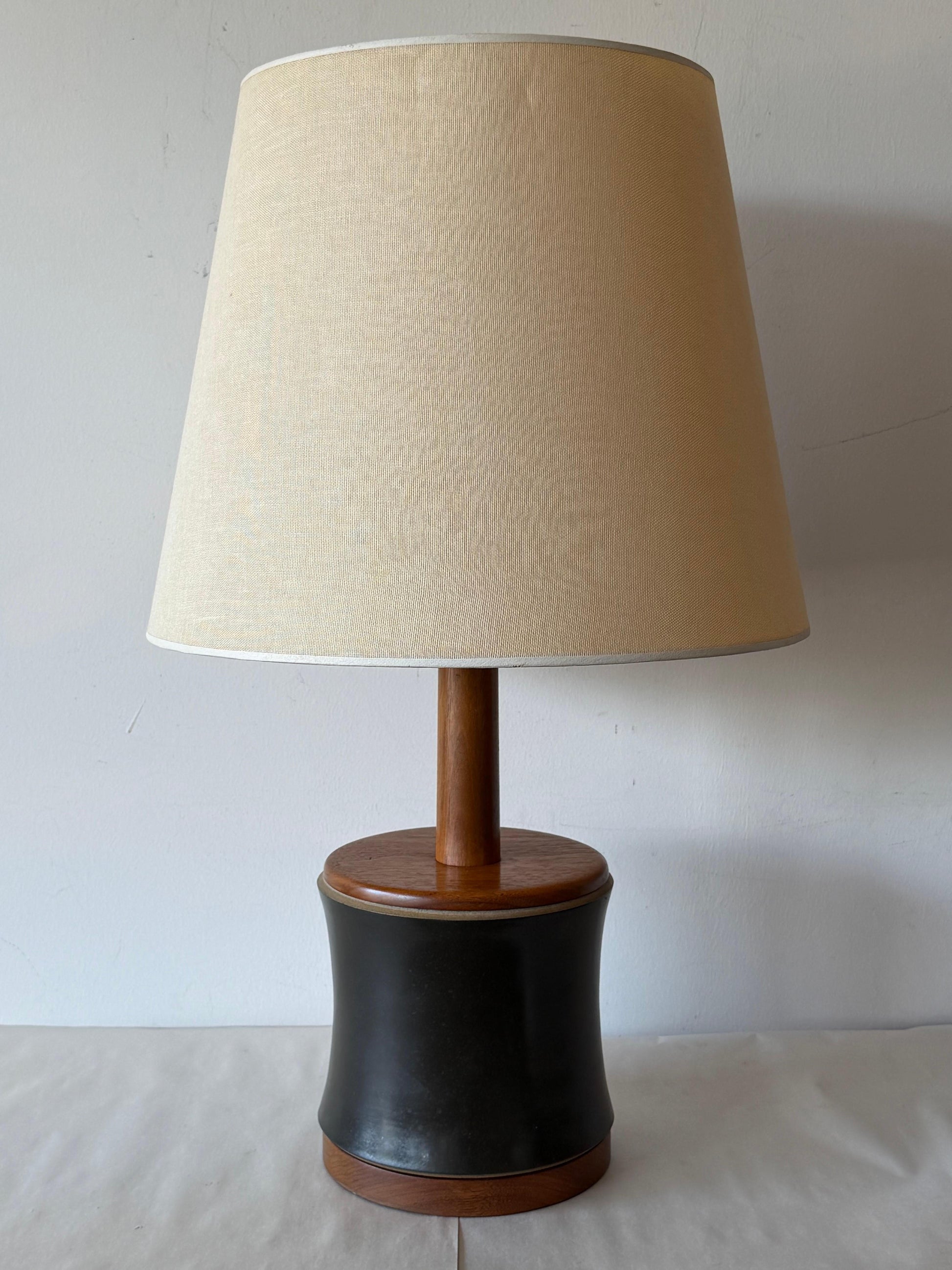 Frisman Vintage Martz Table Lamp Ceramic Bamboo Walnut ca' 1960's