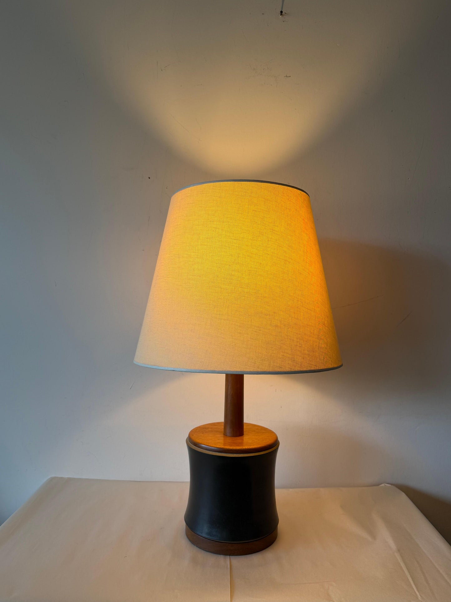 Frisman Vintage Martz Table Lamp Ceramic Bamboo Walnut ca' 1960's