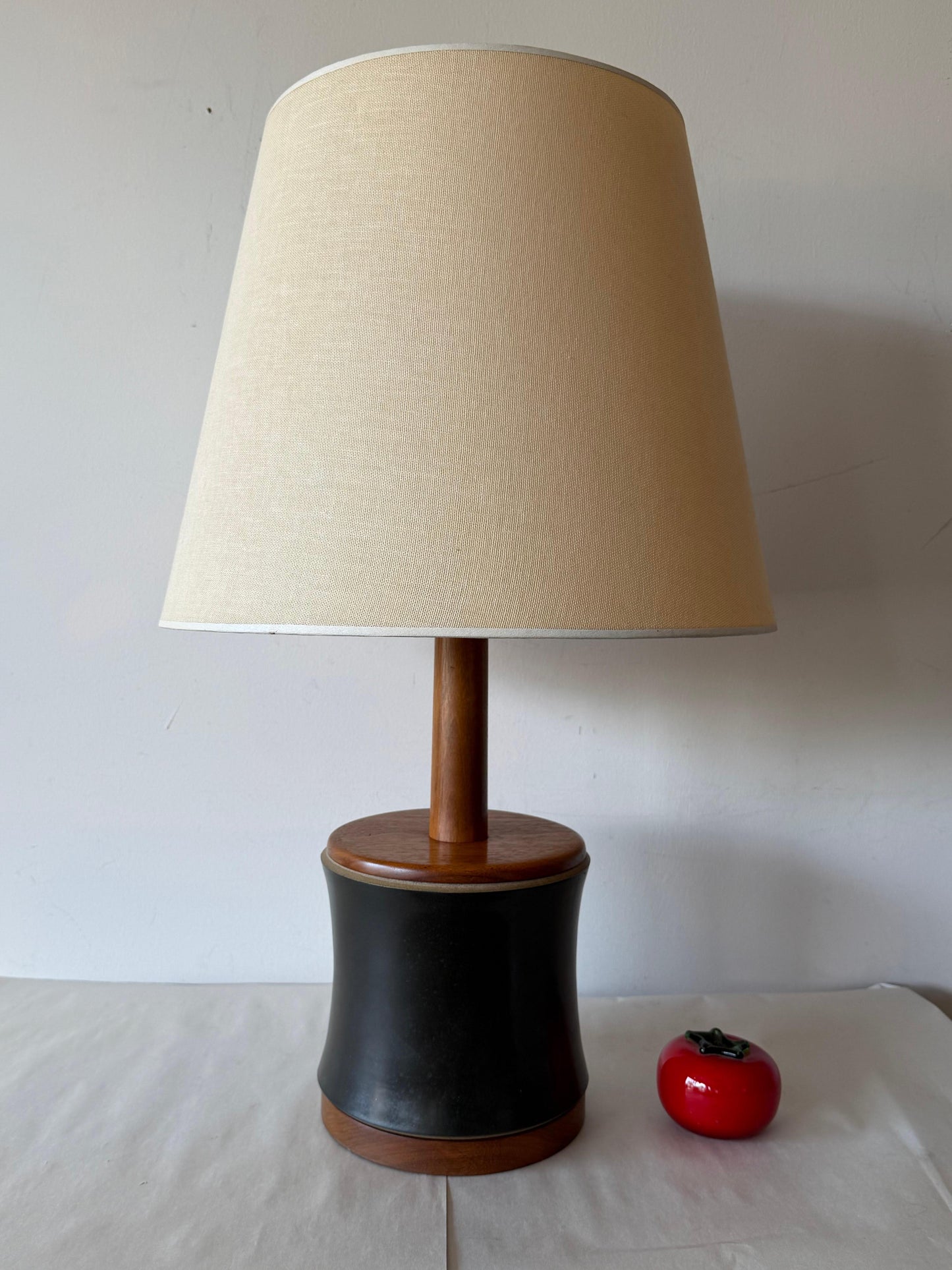 Frisman Vintage Martz Table Lamp Ceramic Bamboo Walnut ca' 1960's