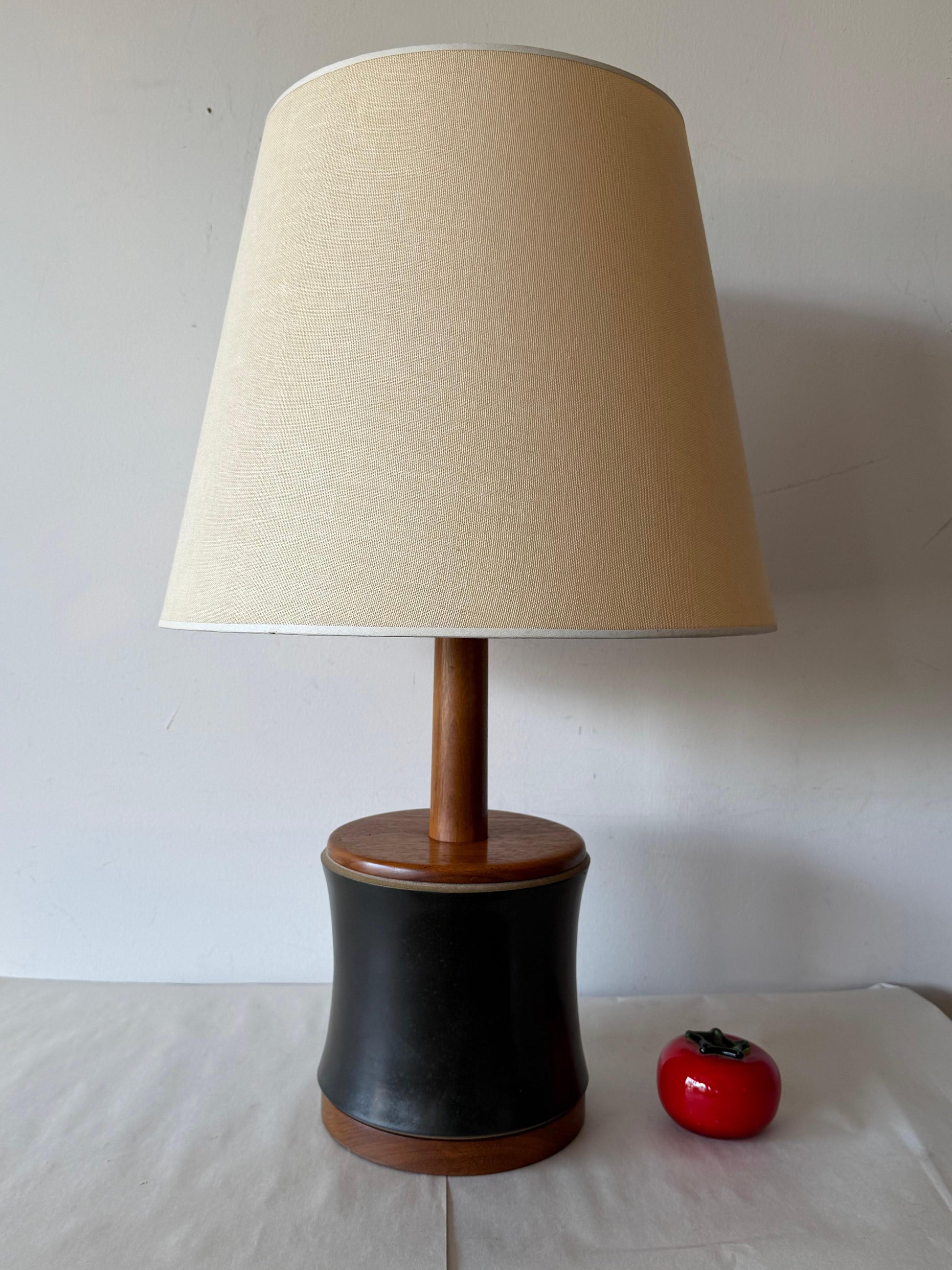 Frisman Vintage Martz Table Lamp Ceramic Bamboo Walnut ca' 1960's