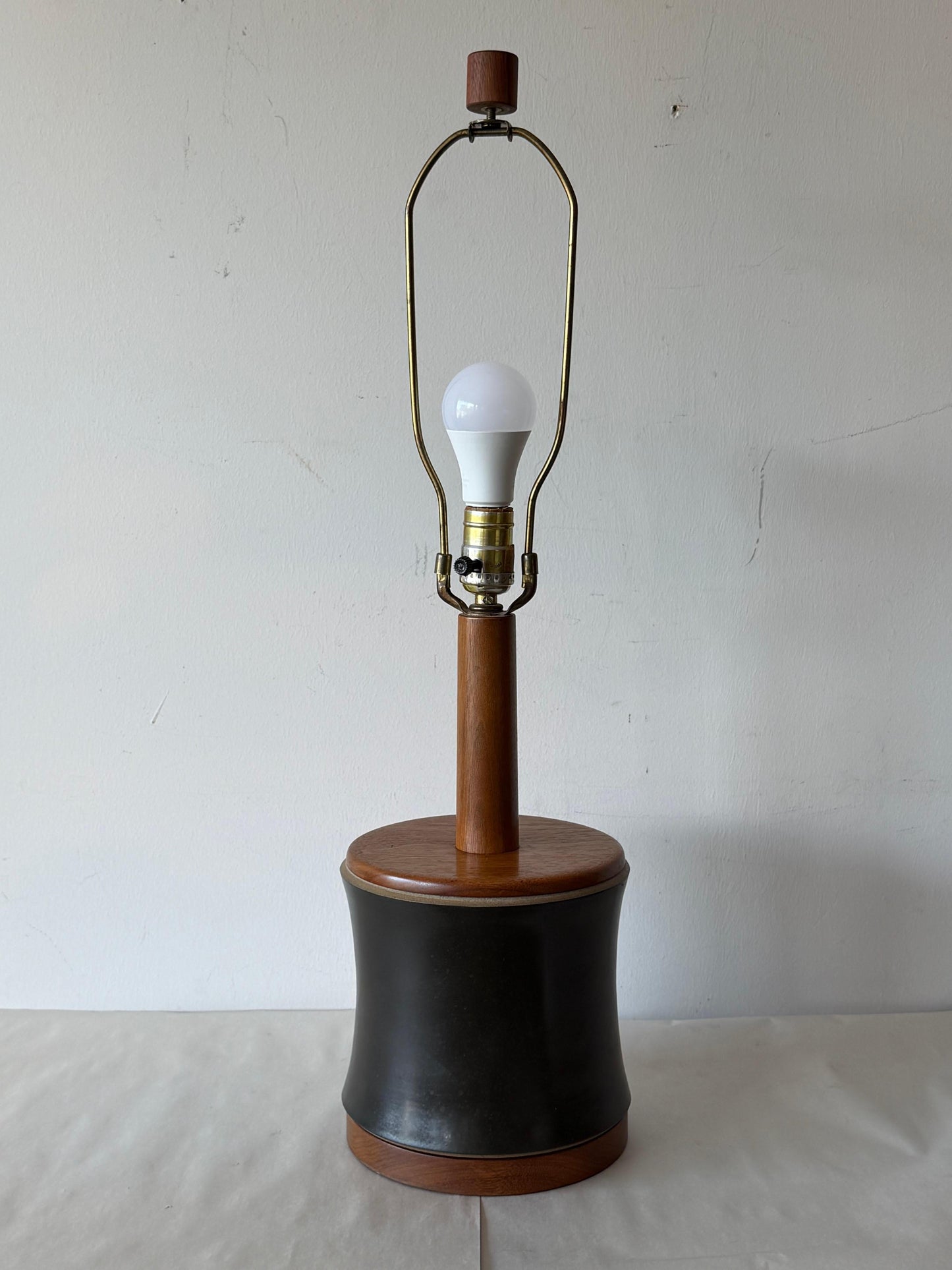 Frisman Vintage Martz Table Lamp Ceramic Bamboo Walnut ca' 1960's